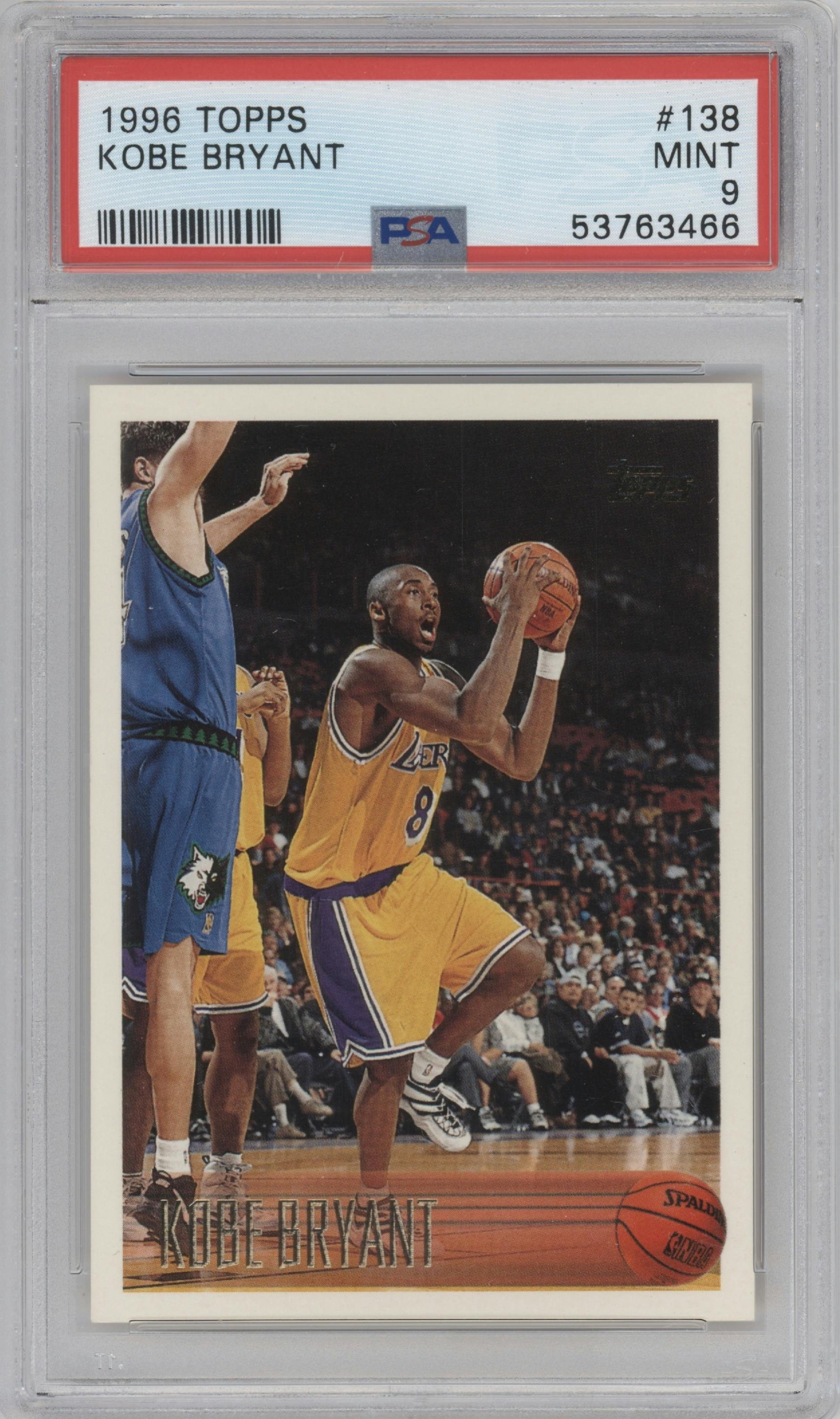 Kobe Bryant  from the 1996-97 Topps set graded by PSA and given an overall grade of 9.