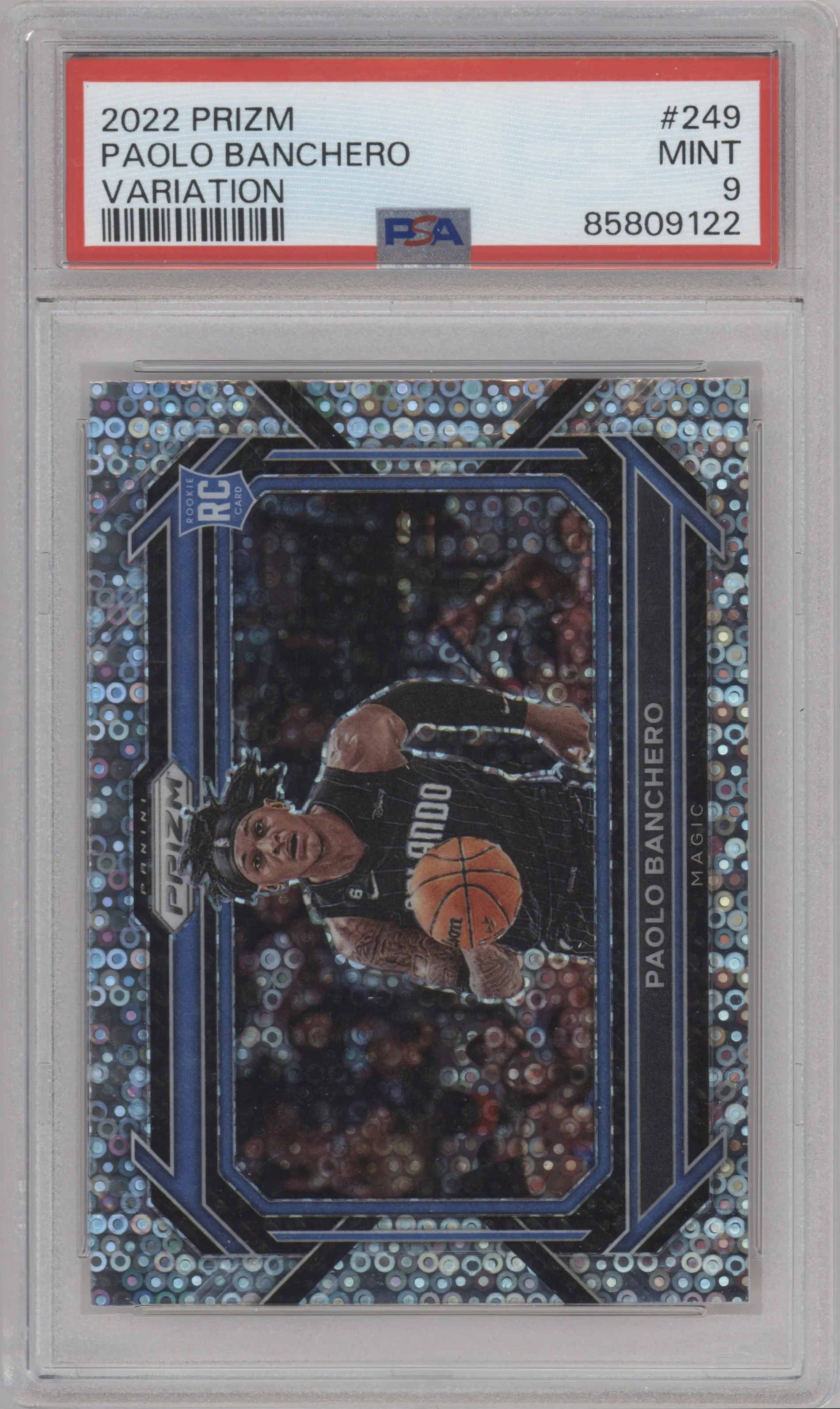 Paolo Banchero from the 2022-23 Panini Prizm  set graded by PSA and given an overall grade of 9.