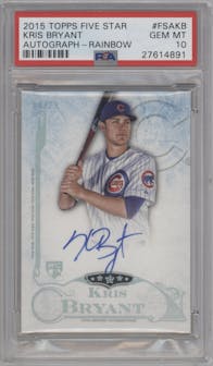 Kris Bryant from the 2015 Topps Five Star set featuring a Rainbow parallel graded by PSA and given an overall grade of 10.