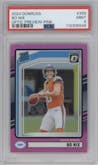 Bo Nix from the 2024 Donruss set featuring a Pink parallel graded by PSA and given an overall grade of 9.