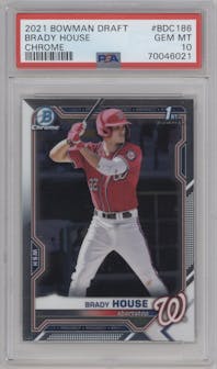 Brady House from the 2021 Bowman Draft set graded by PSA and given an overall grade of 10.