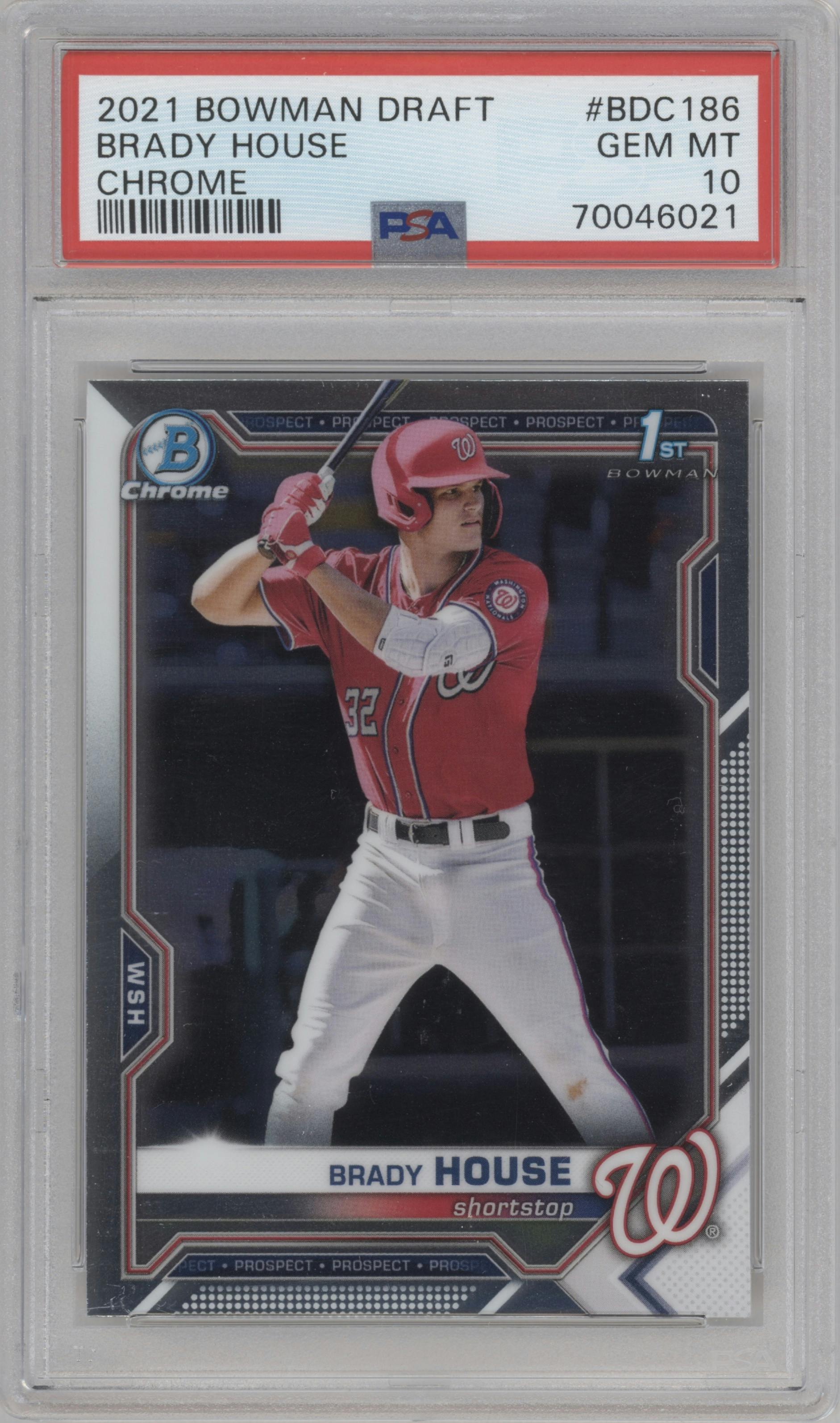 Brady House from the 2021 Bowman Draft set graded by PSA and given an overall grade of 10.