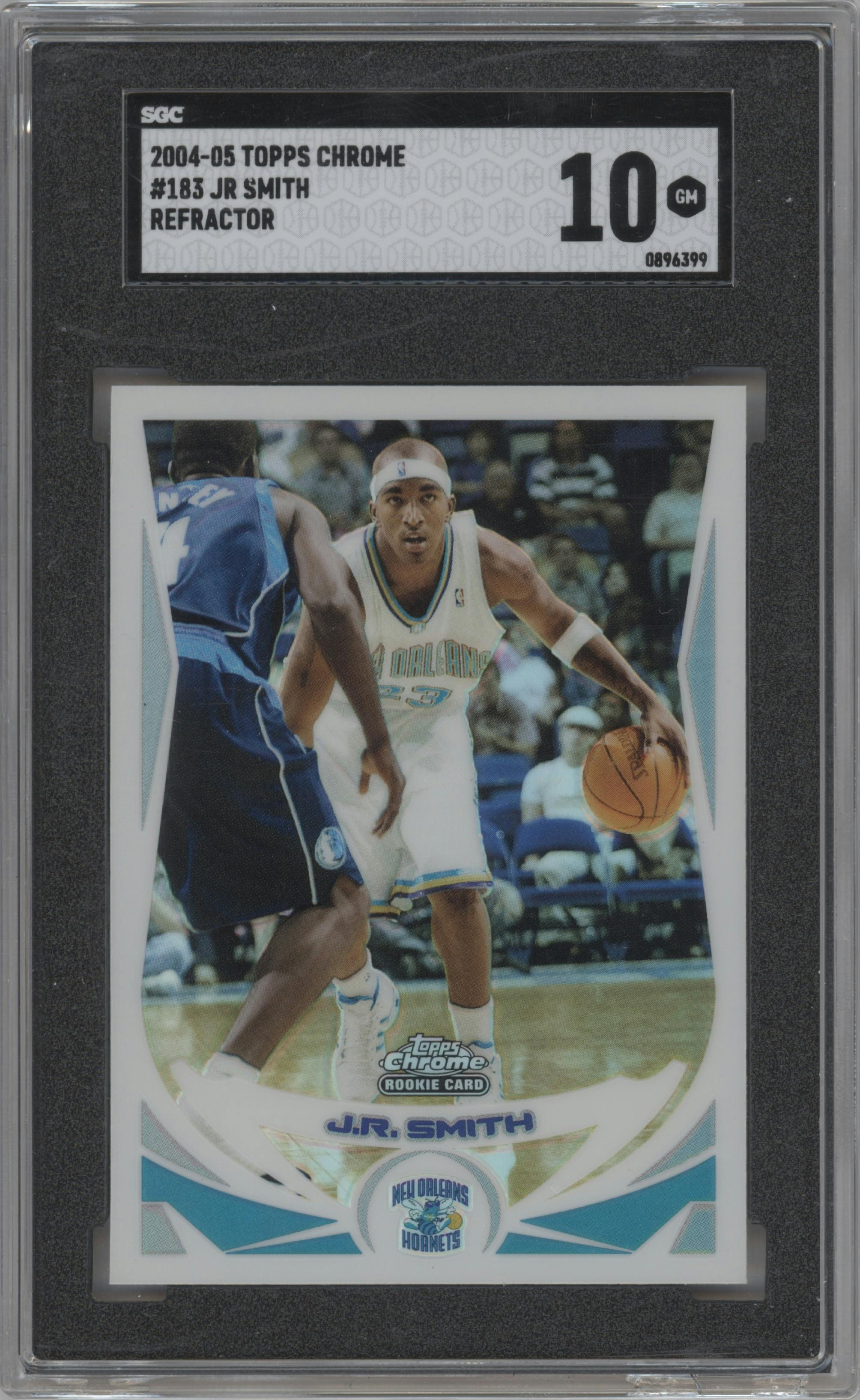 J.R. Smith from the 2004-05 Topps Chrome set featuring a Refractor parallel graded by SGC and given an overall grade of 10.