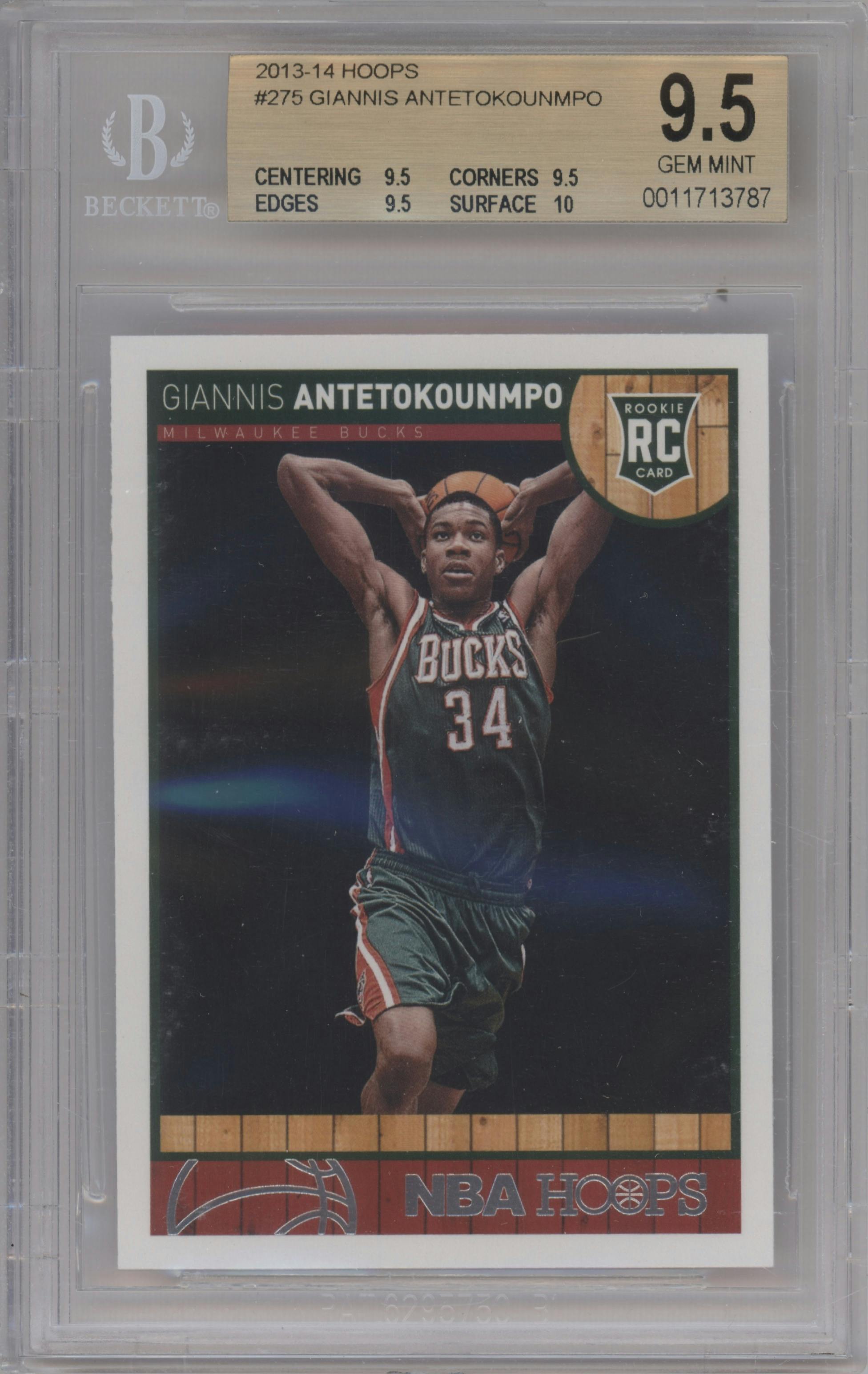 Giannis Antetokounmpo from the 2013-14 Panini NBA Hoops set graded by Beckett and given an overall grade of 9.5.