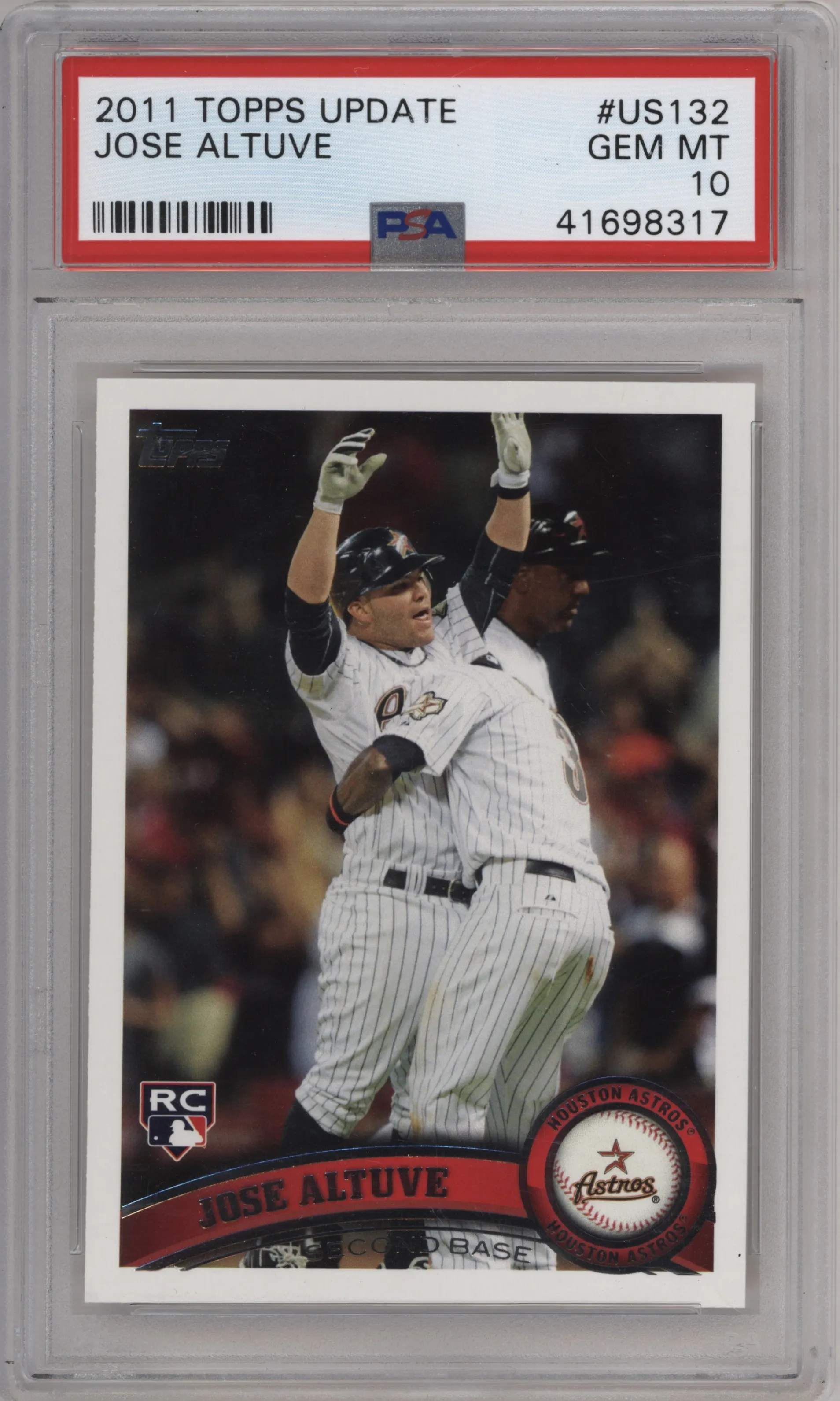 Jose Altuve from the 2011 Topps Update set graded by PSA and given an overall grade of 10.