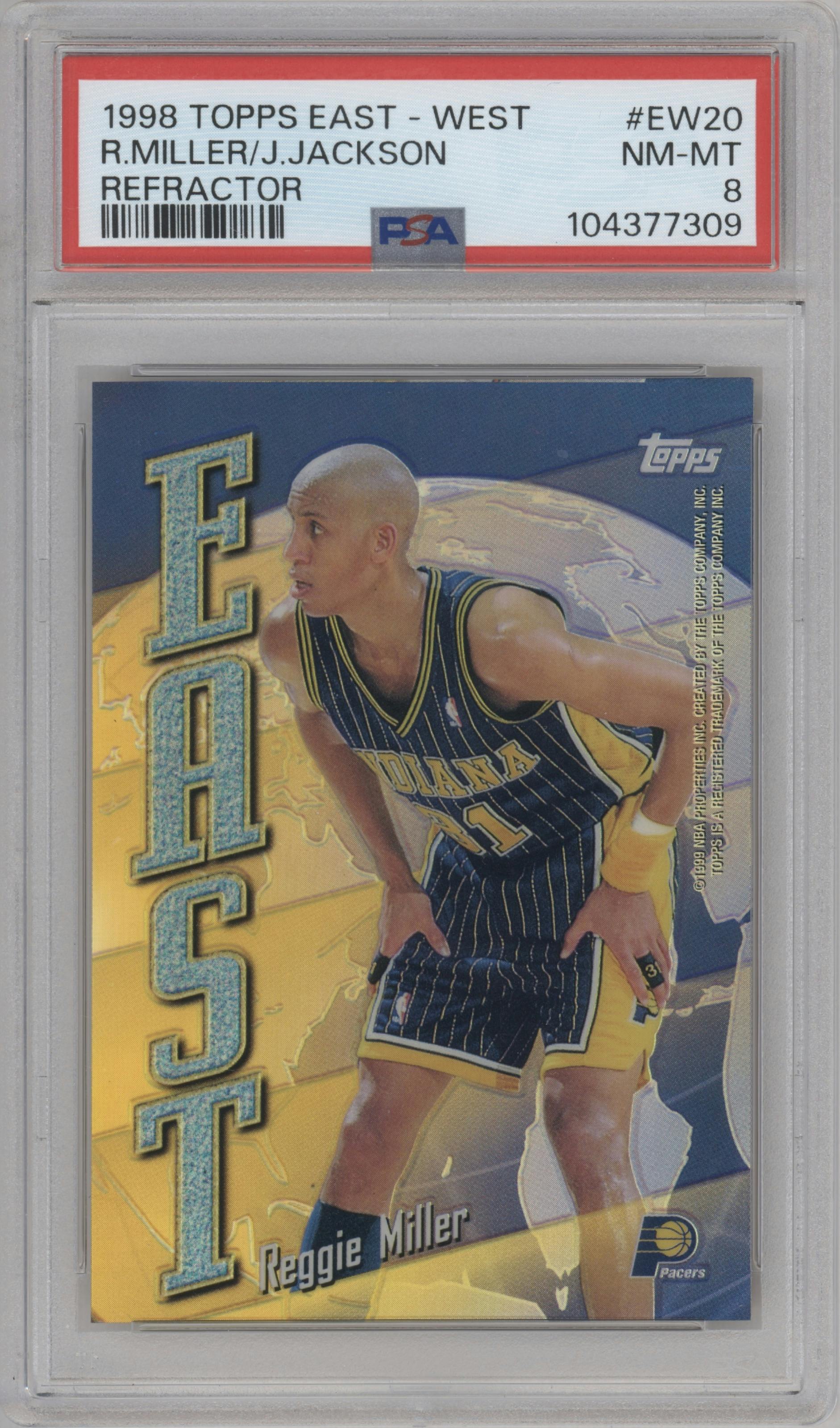Reggie Miller/Jim Jackson from the 1998-99 Topps set featuring a Refractor parallel graded by PSA and given an overall grade of 8.
