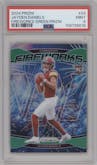 Jayden Daniels from the 2024 Panini Prizm set featuring a Green Prizm parallel graded by PSA and given an overall grade of 9.