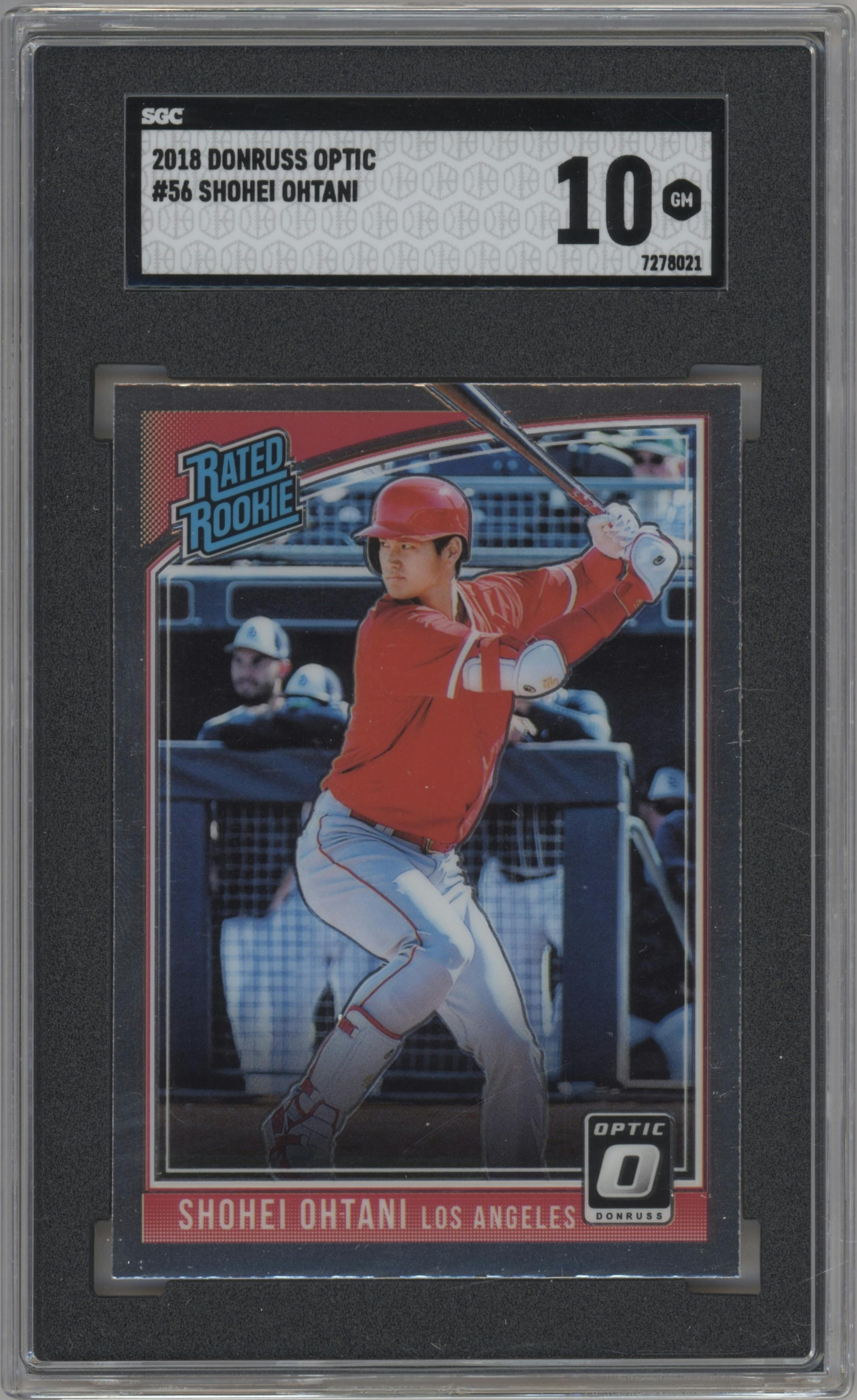 Shohei Ohtani from the 2018 Panini Donruss Optic set graded by SGC and given an overall grade of 10.