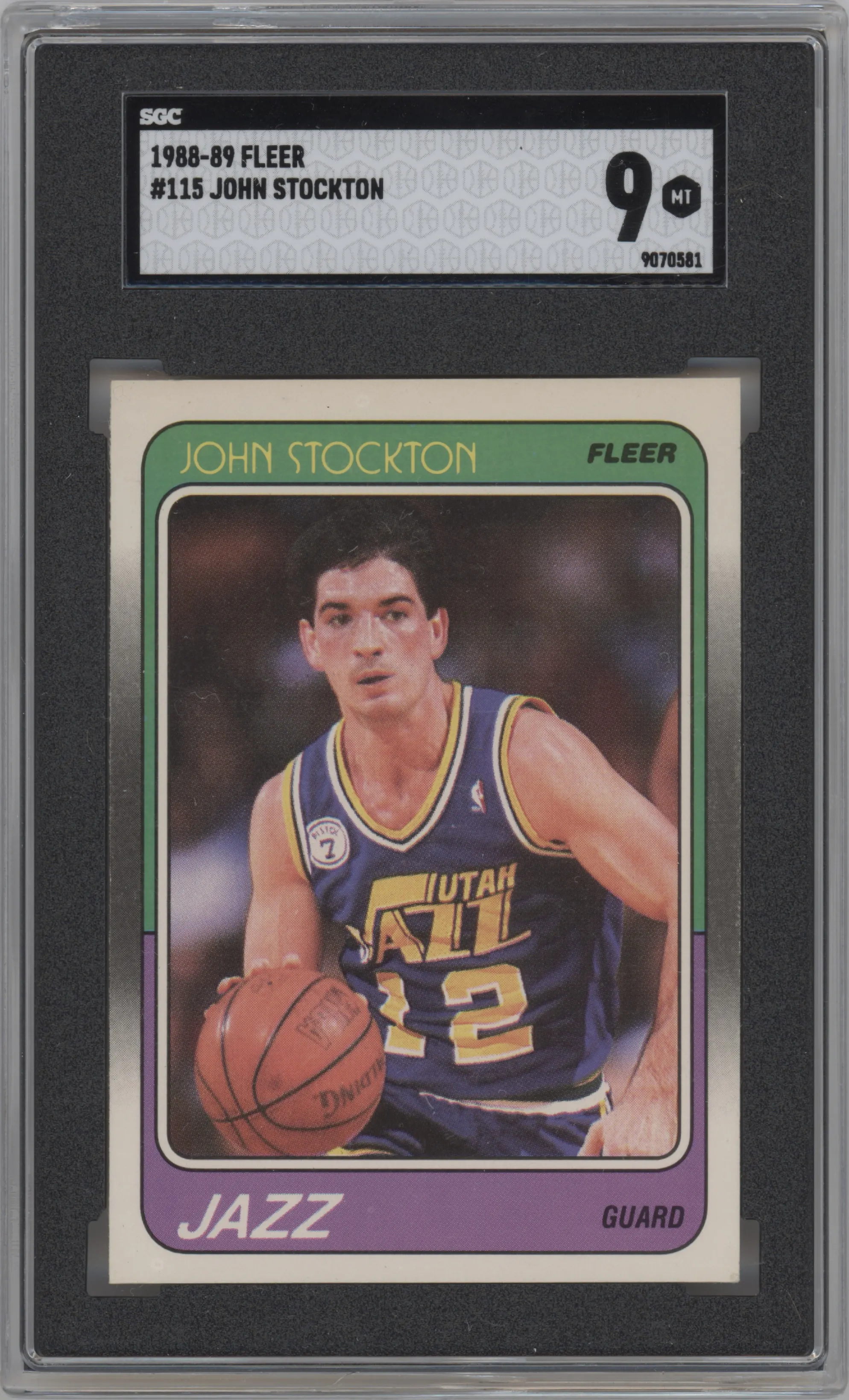 John Stockton from the 1988-89 Fleer set graded by SGC and given an overall grade of 9.