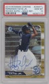 Fernando Tatis Jr. from the 2019 Bowman Chrome set featuring a Gold parallel graded by PSA and given an overall grade of 10.