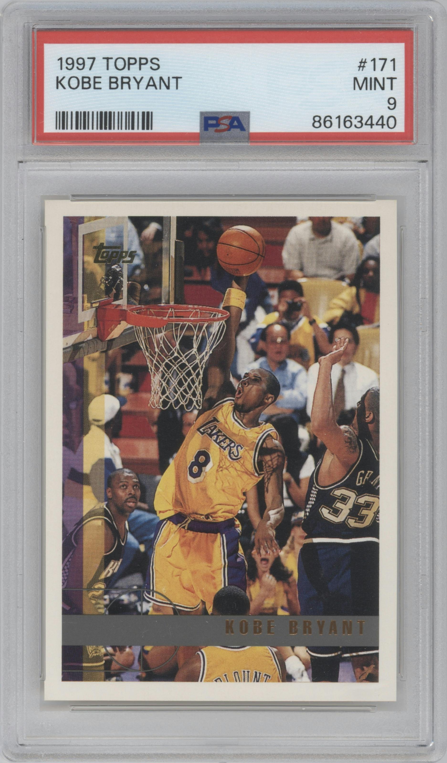 Kobe Bryant from the 1997-98 Topps  set graded by PSA and given an overall grade of 9.