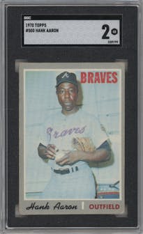 Hank Aaron from the 1970 Topps set graded by SGC and given an overall grade of 2.