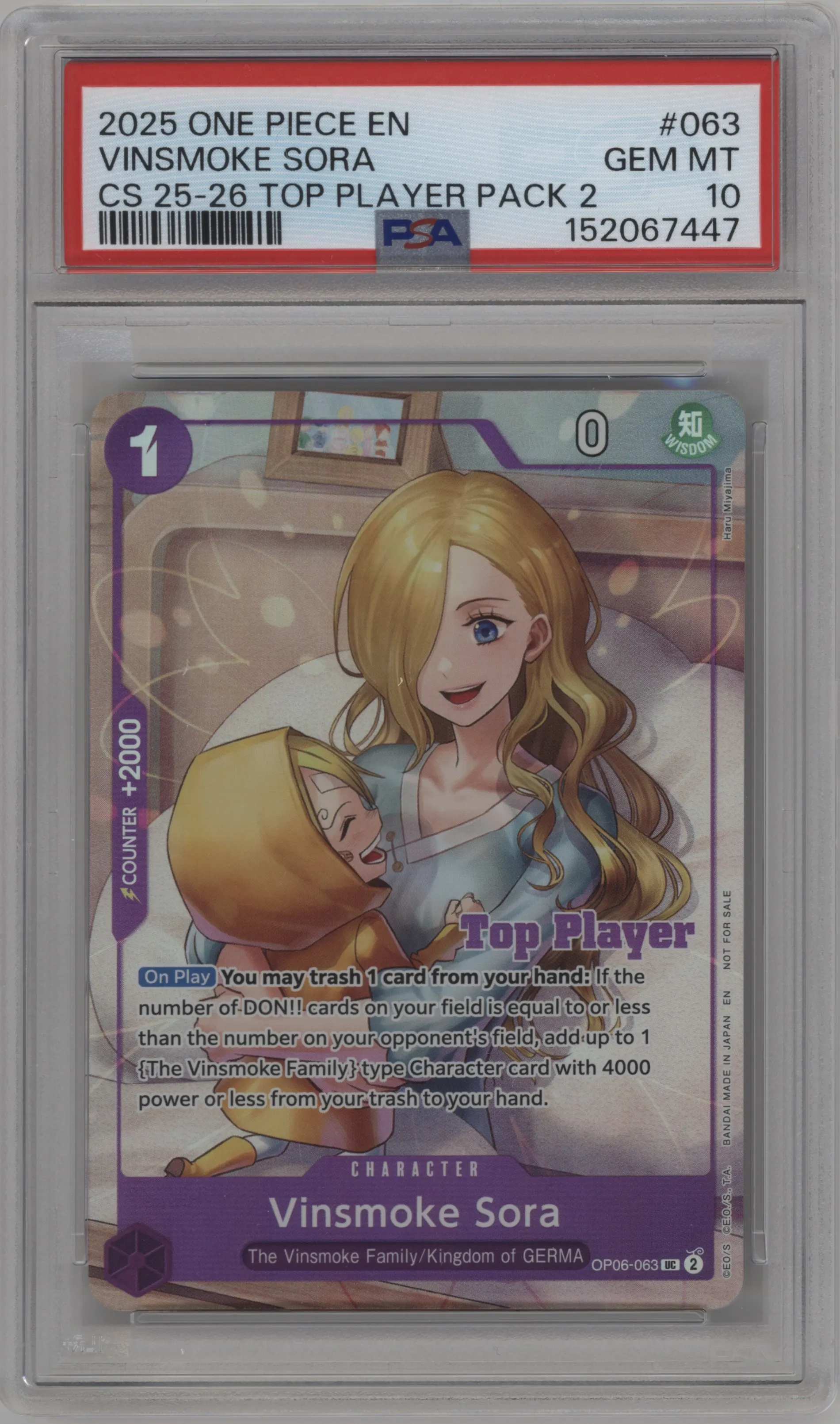 2025 One Piece Vinsmoke Sora CS 25-26 Top Player Pack 2 PSA 10