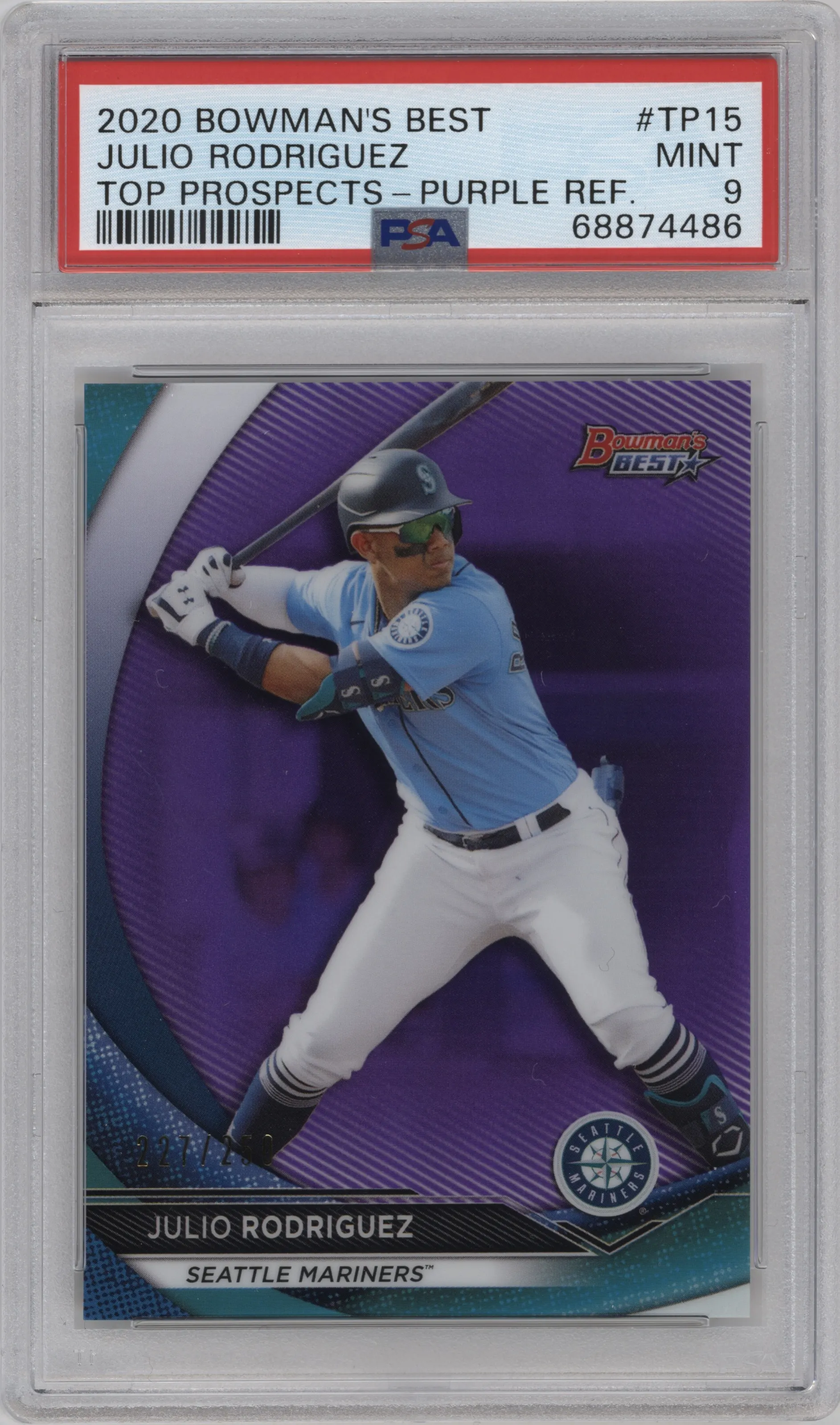 2020 Bowman’s Best Top Prospects Julio Rodriguez Purple Refractor #TP-15 PSA 9
