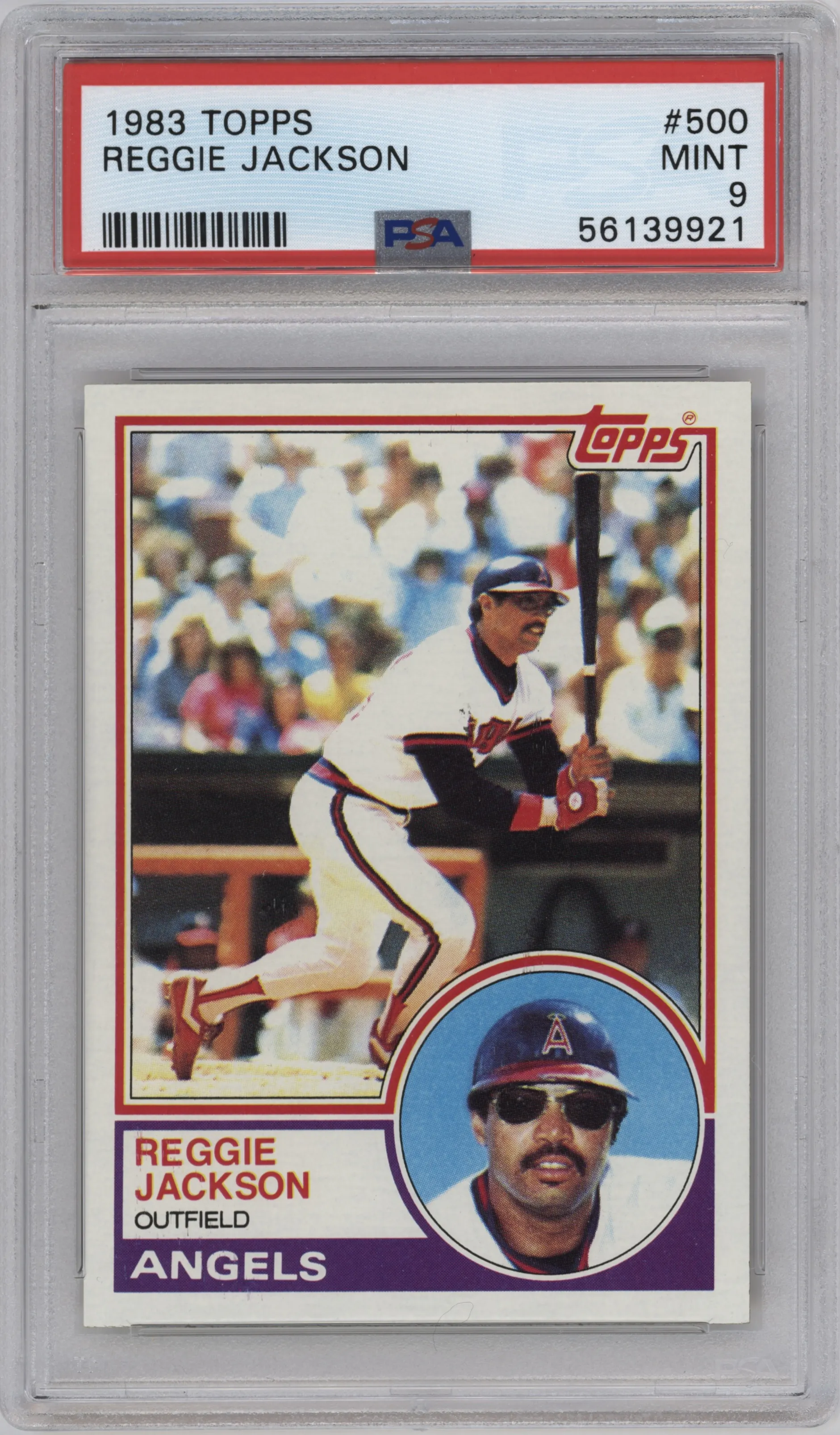 Reggie Jackson from the 1983 Topps set graded by PSA and given an overall grade of 9.