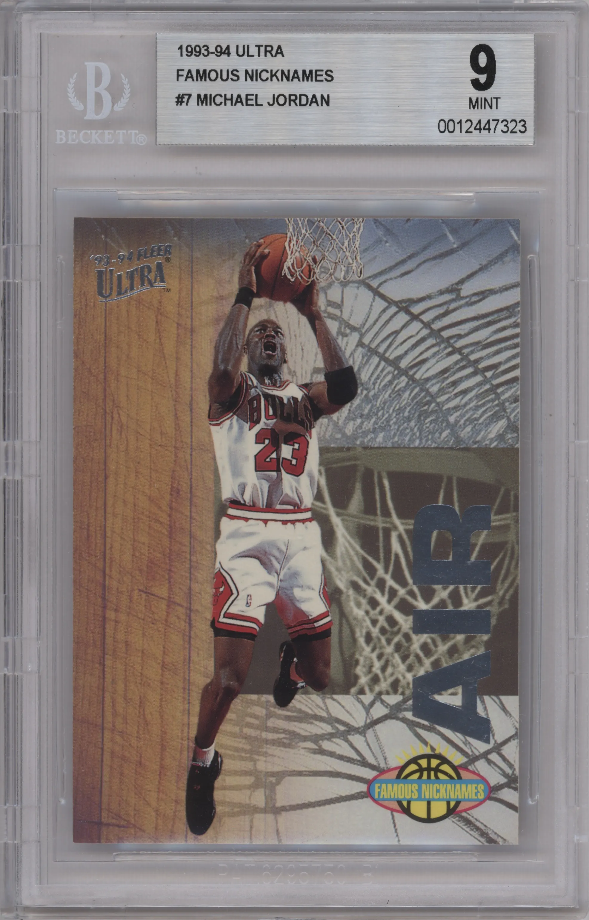 Michael Jordan from the 1993-94 Fleer Ultra set graded by Beckett and given an overall grade of 9.