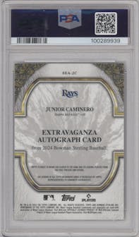 Junior Caminero from the 2024 Bowman Sterling set graded by PSA and given an overall grade of 10.
