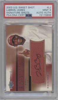 LeBron James  from the 2003-04 Upper Deck Sweet Shot set graded by PSA and given an overall grade of 9.