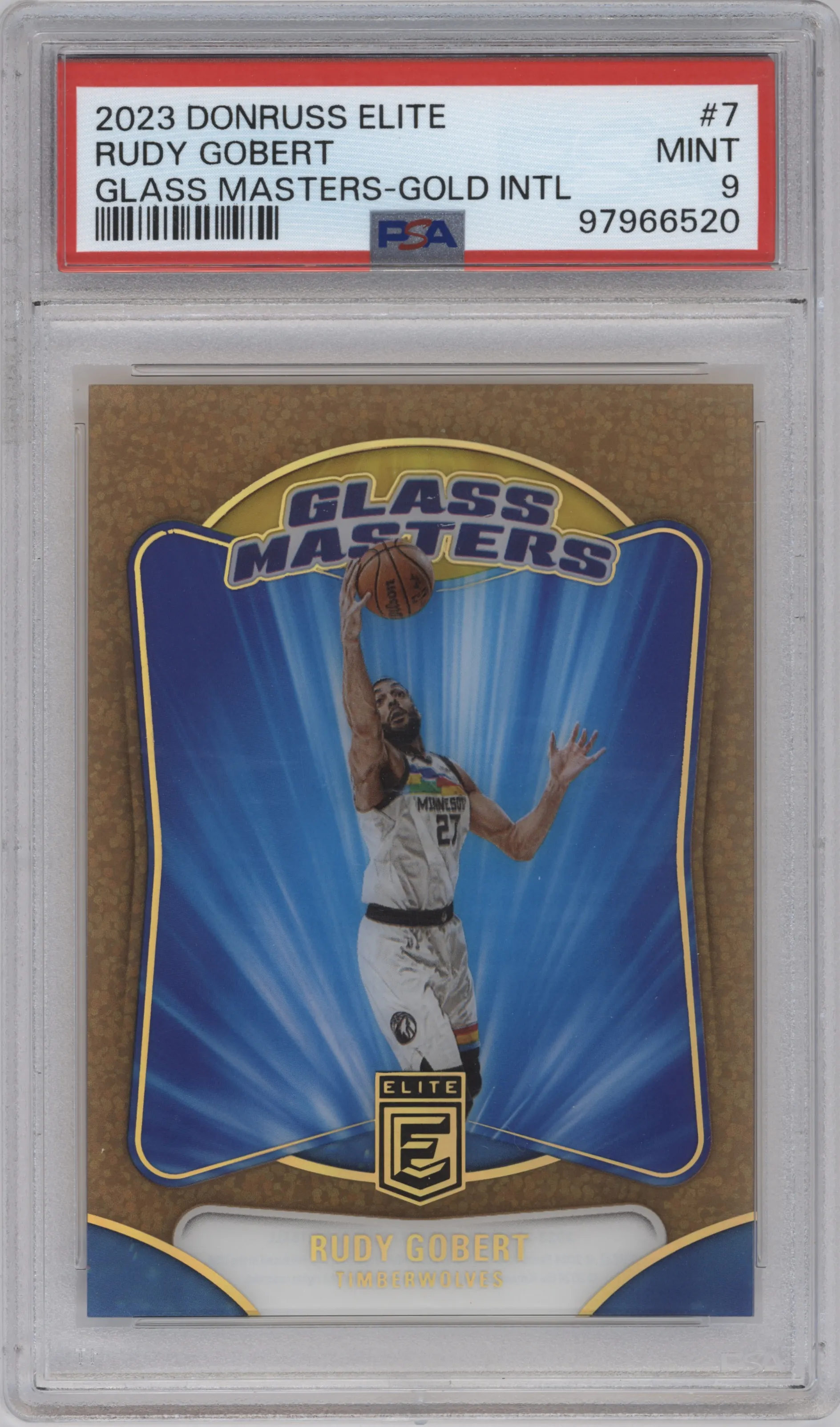 2023 Panini Donruss Elite Glass Masters Rudy Gobert Gold International #7 PSA 9