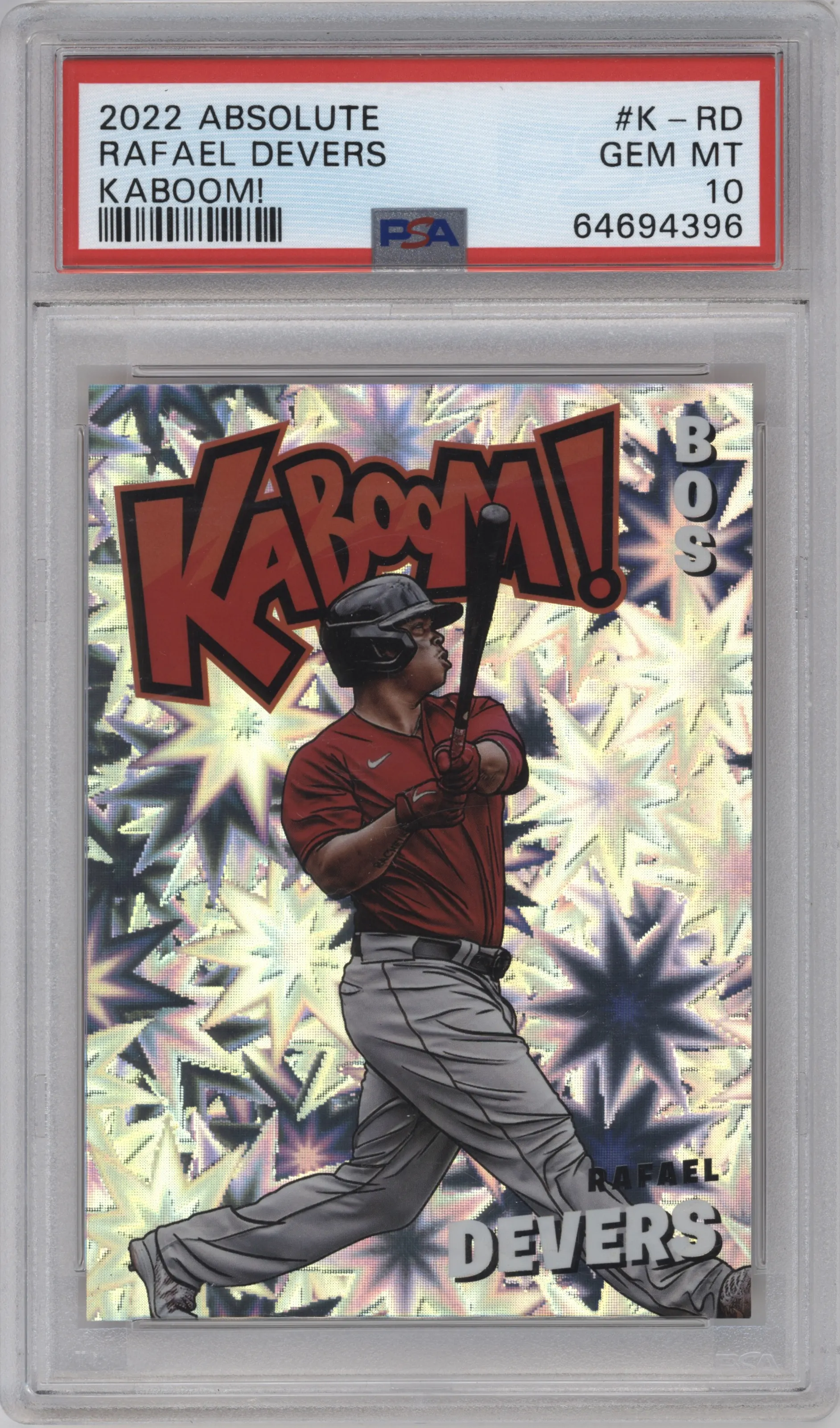 Rafael Devers from the 2022 Panini Absolute set graded by PSA and given an overall grade of 10.