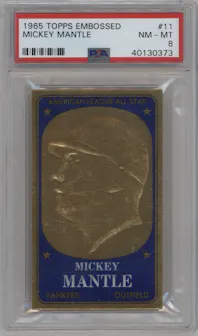 Mickey Mantle from the 1965 Topps set graded by PSA and given an overall grade of 8.