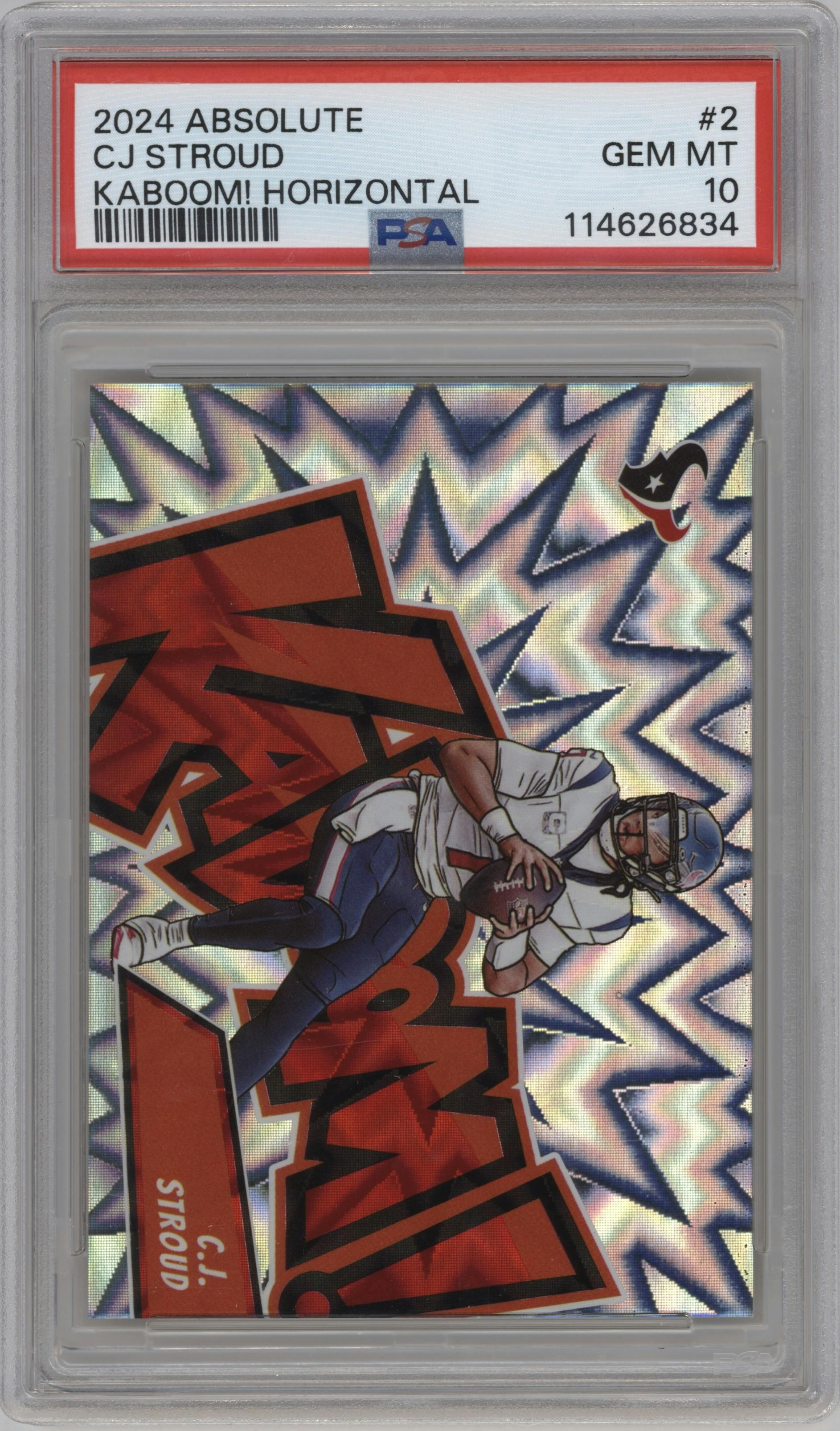 C.J. Stroud from the 2024 Panini Absolute set graded by PSA and given an overall grade of 10.