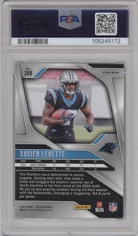 Xavier Legette from the 2024 Panini Prizm set featuring a White Sparkle parallel graded by PSA and given an overall grade of 8.