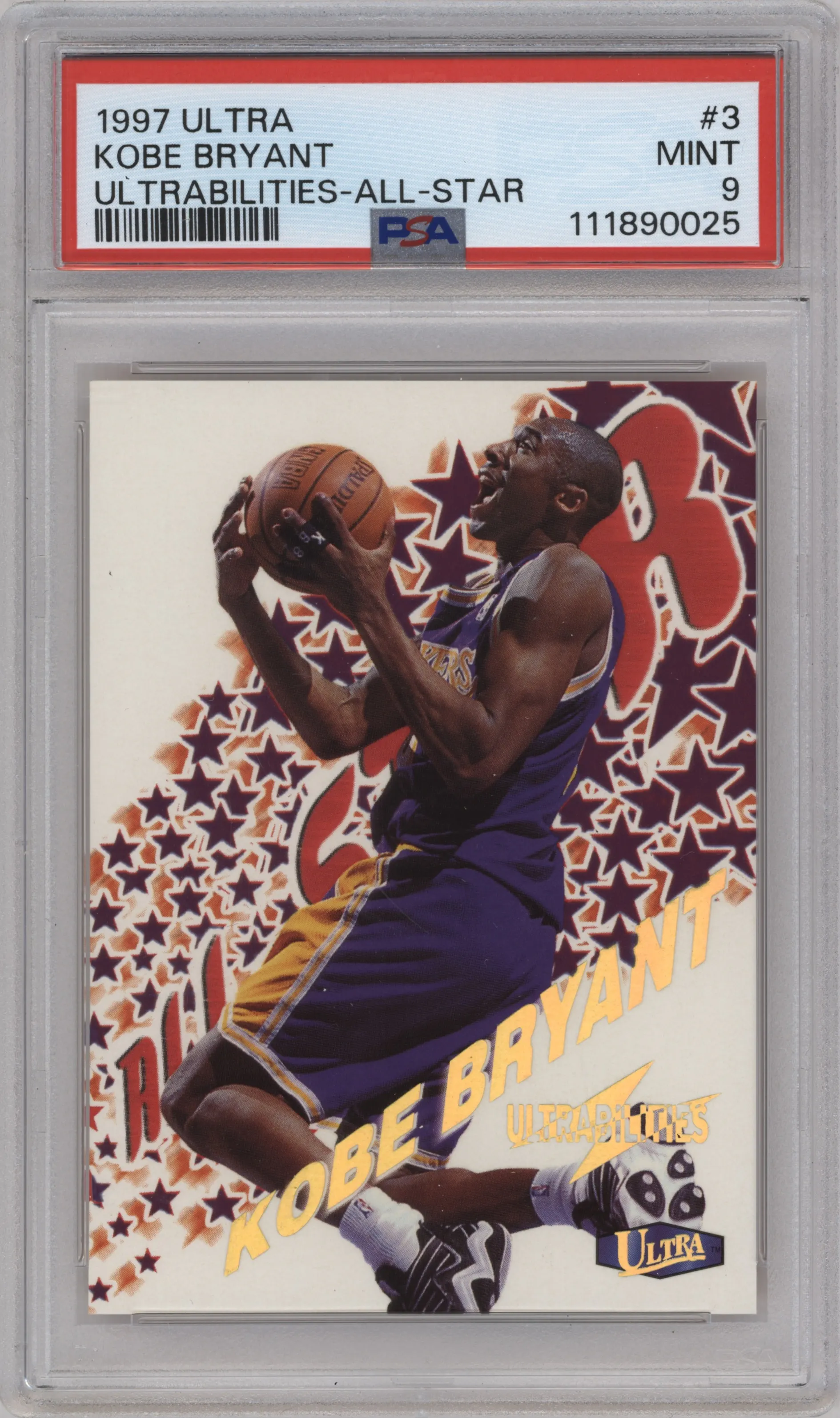 Kobe Bryant from the 1997-98 Fleer Ultra set graded by PSA and given an overall grade of 9.