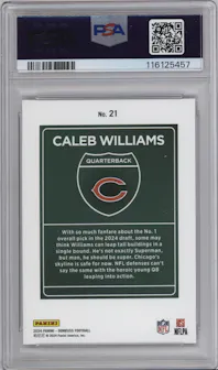 Caleb Williams from the 2024 Donruss set graded by PSA and given an overall grade of 10.