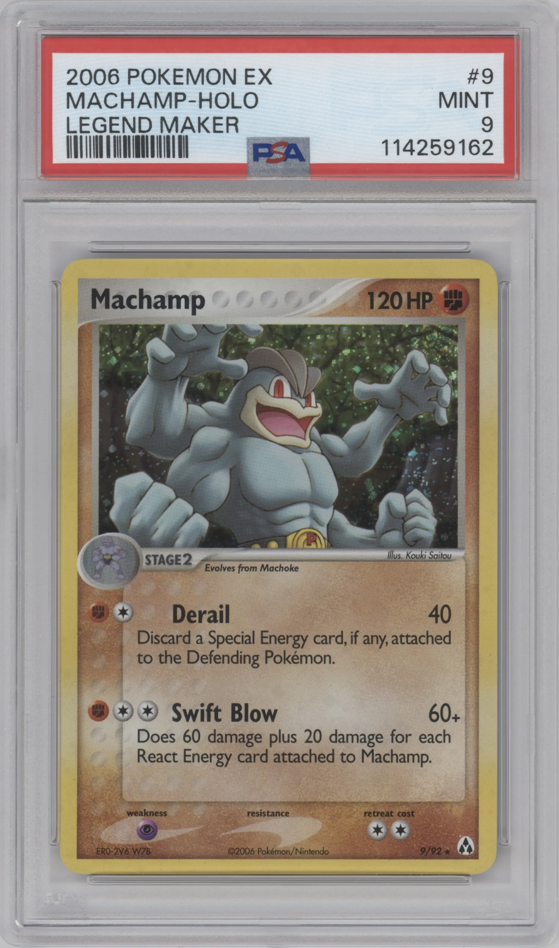 Machamp from the 2006 Pokemon EX set graded by PSA and given an overall grade of 9.