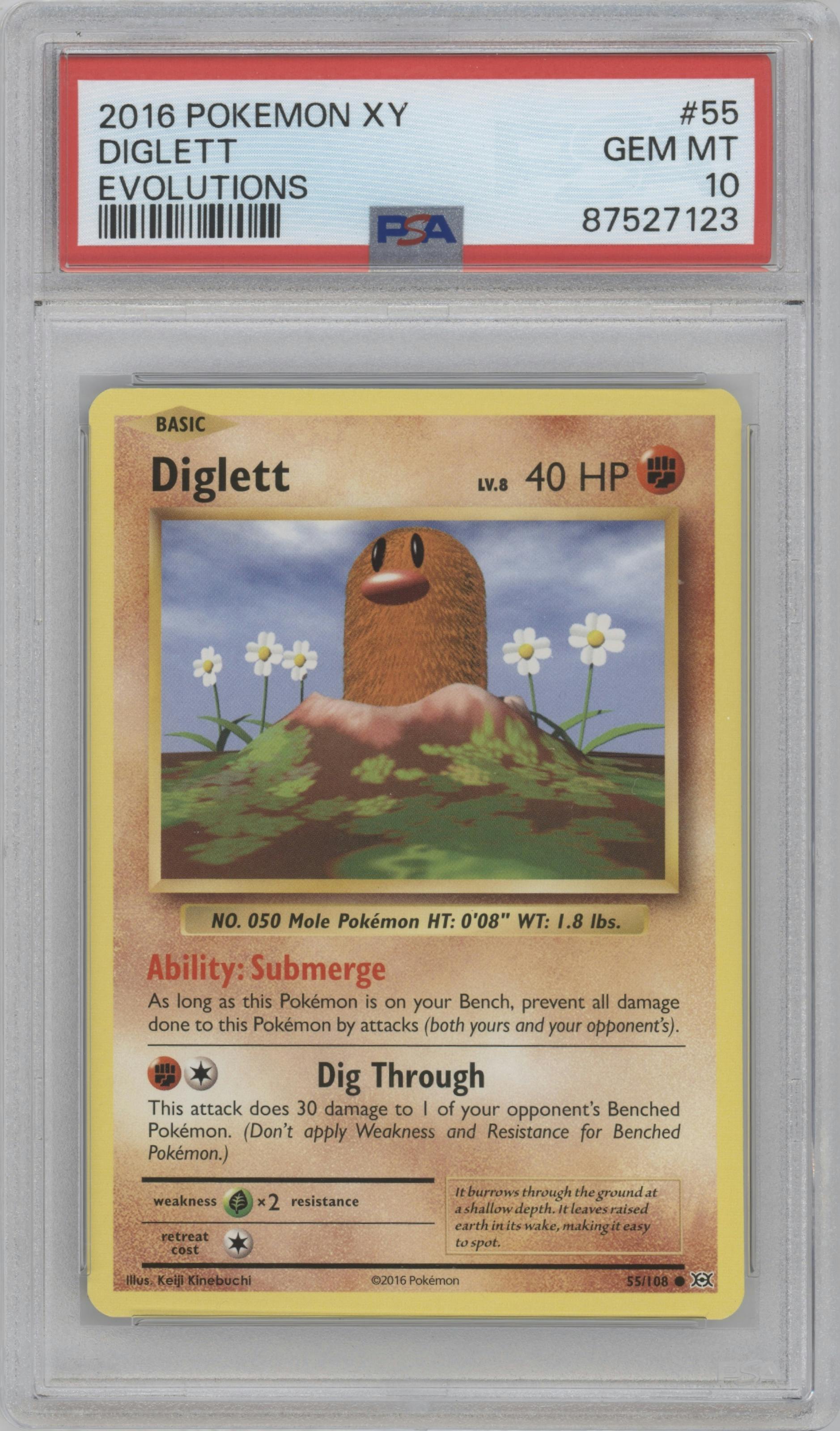 Diglett from the 2016 Pokemon XY set graded by PSA and given an overall grade of 10.