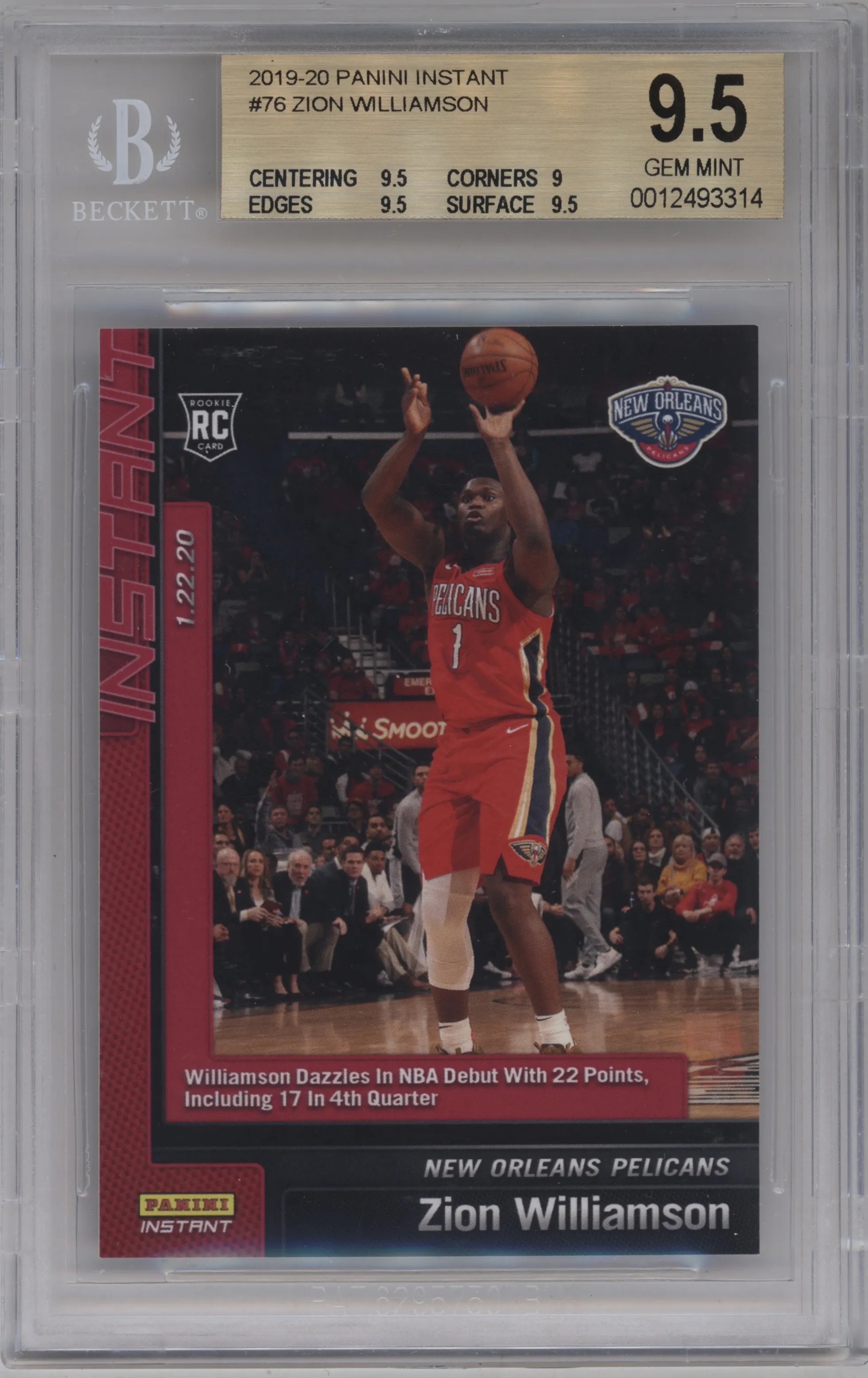 2019 Panini Instant Zion Williamson BGS 9.5