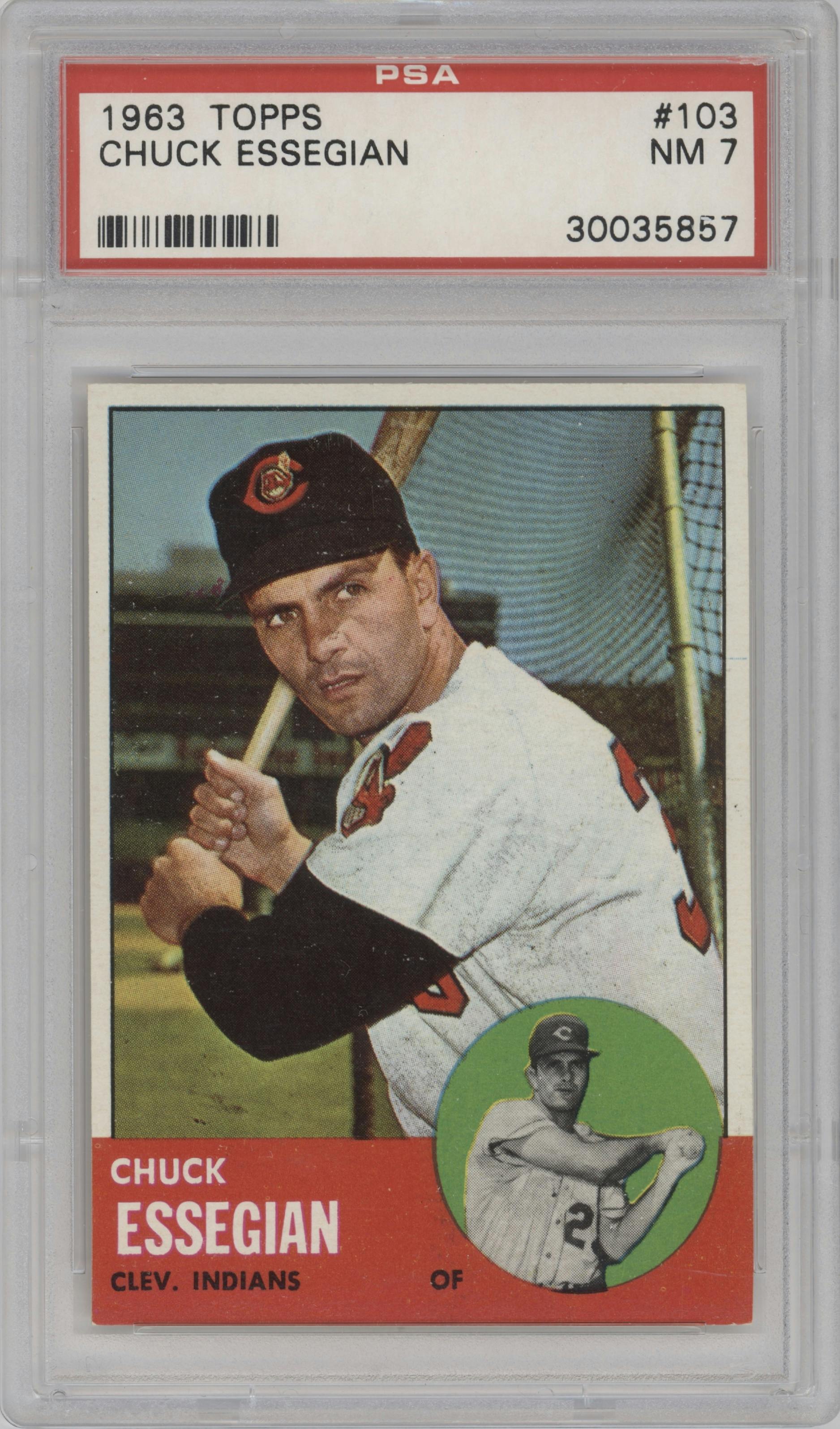 Chuck Essegian from the 1963 Topps set graded by PSA and given an overall grade of 7.