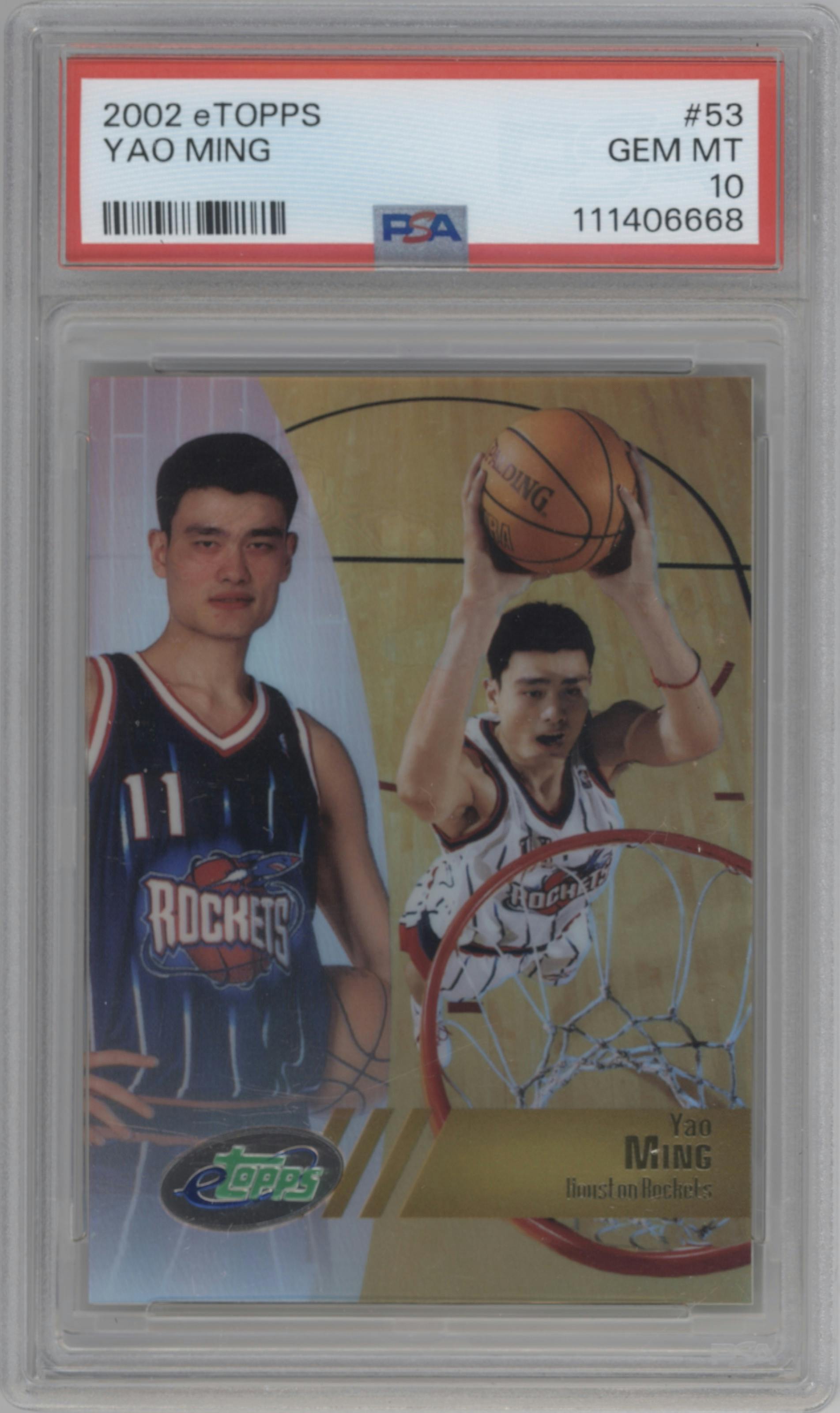 Yao Ming from the 2002-03 Topps eTopps set graded by PSA and given an overall grade of 10.