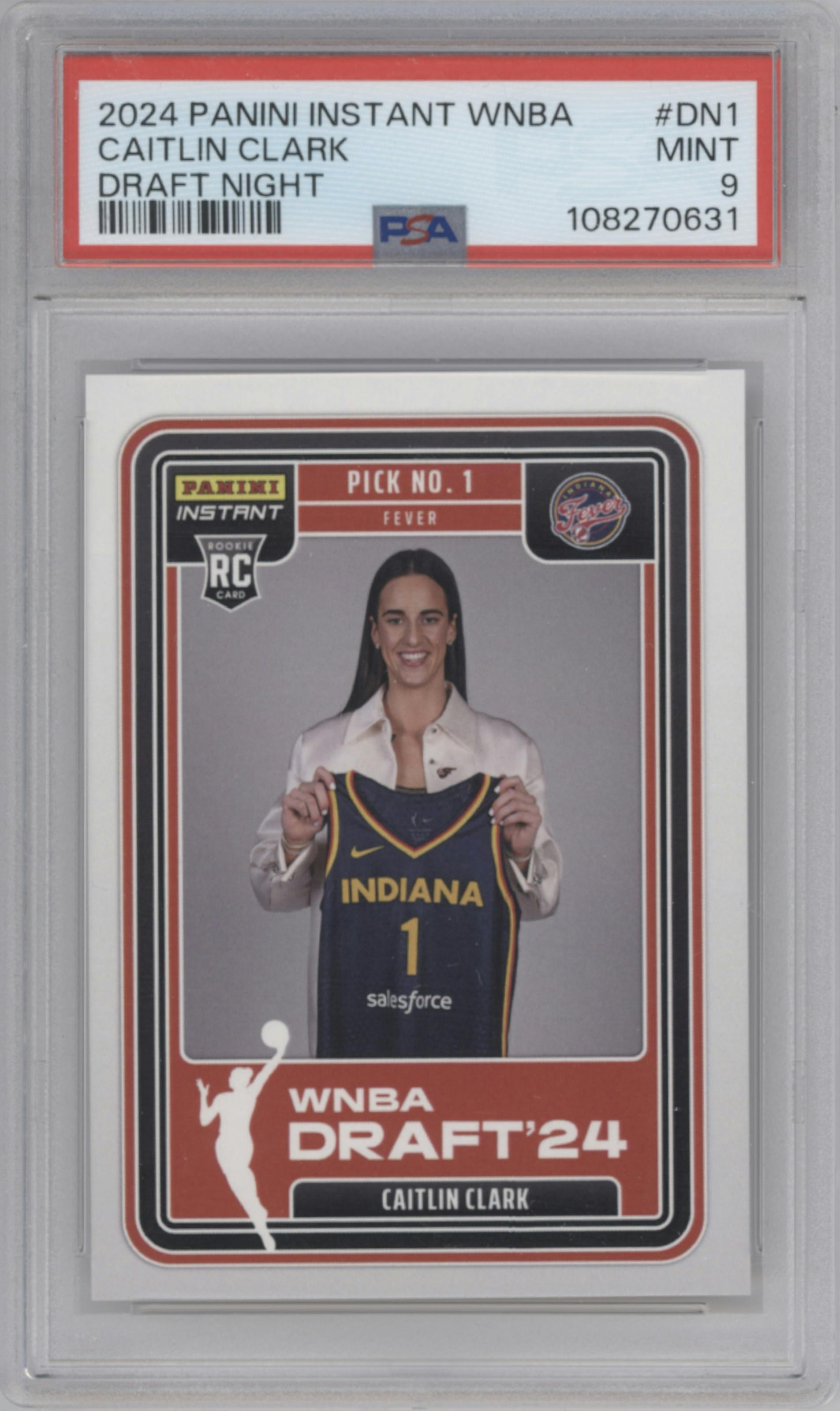 Caitlin Clark from the 2024-25 Panini Instant WNBA set graded by PSA and given an overall grade of 9.