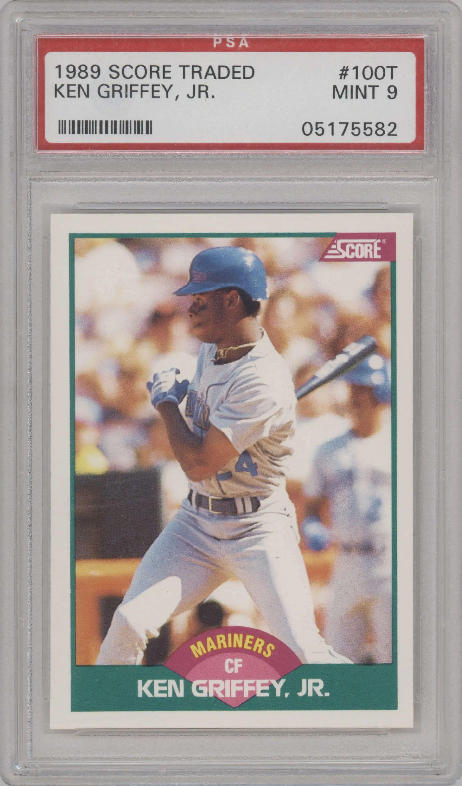 Ken Griffey, Jr. from the 1989 Score Rookie & Traded set graded by PSA and given an overall grade of 9.