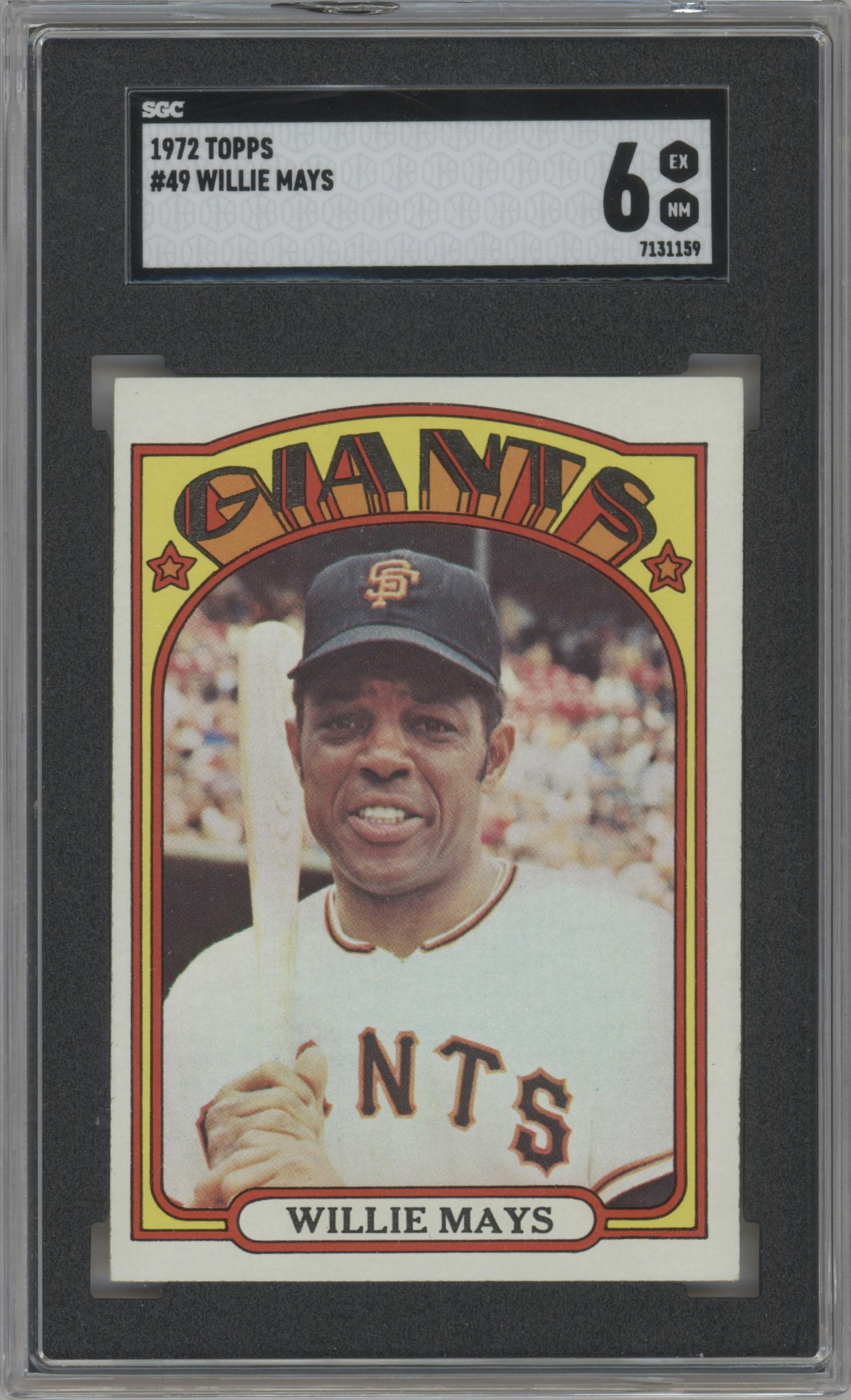 Willie Mays from the 1972 Topps set graded by SGC and given an overall grade of 6.
