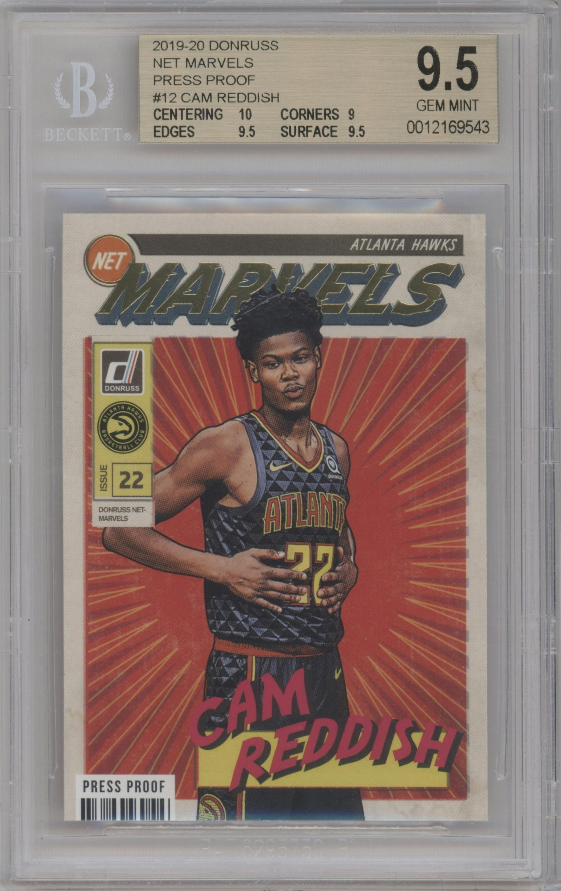 Cam Reddish from the 2019-20 Panini Donruss set featuring a Press Proof parallel graded by Beckett and given an overall grade of 9.5.