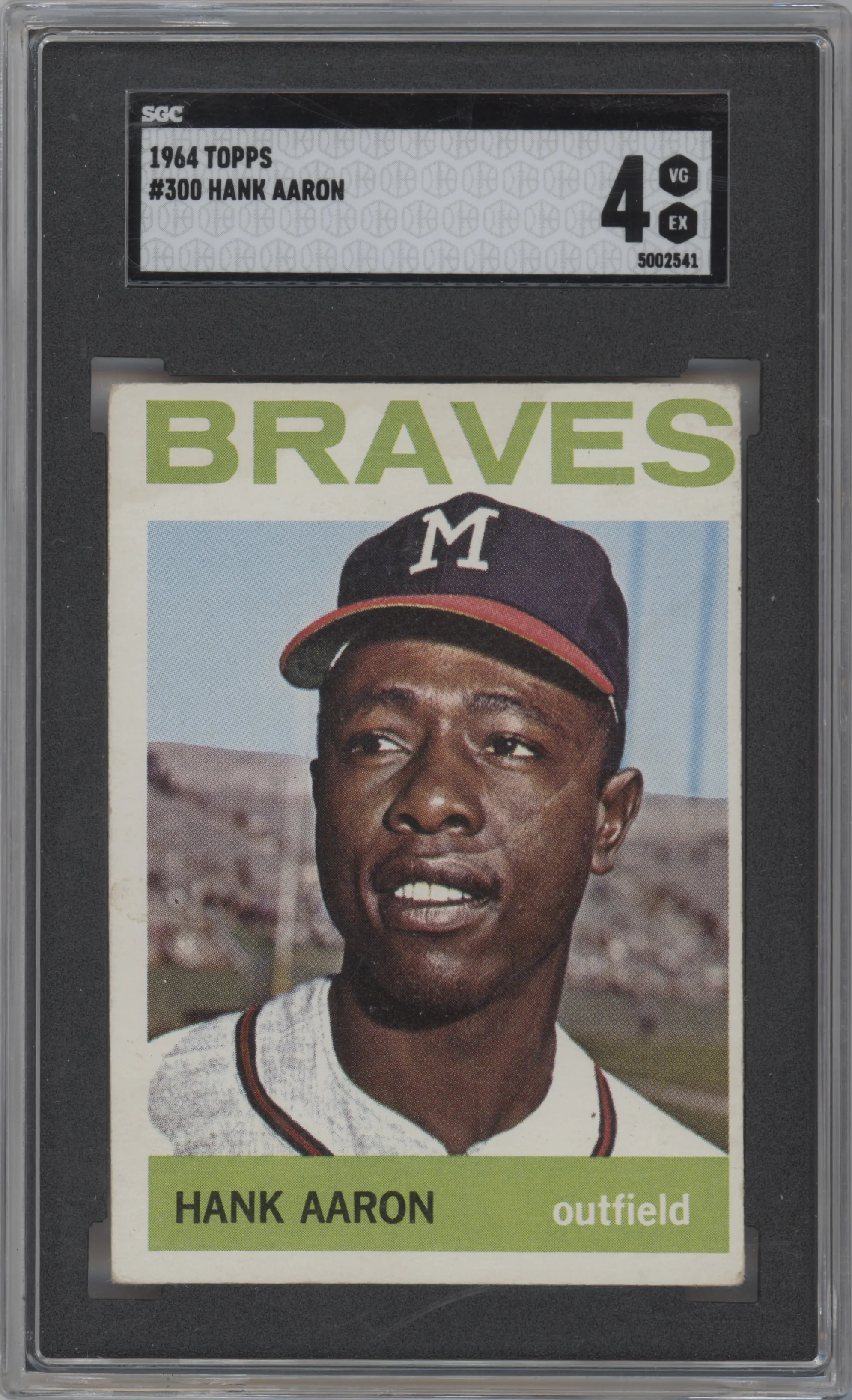Hank Aaron from the 1964 Topps set graded by SGC and given an overall grade of 4.