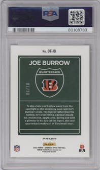 Joe Burrow from the 2022 Panini Donruss Optic set featuring a Gold parallel graded by PSA and given an overall grade of 9.