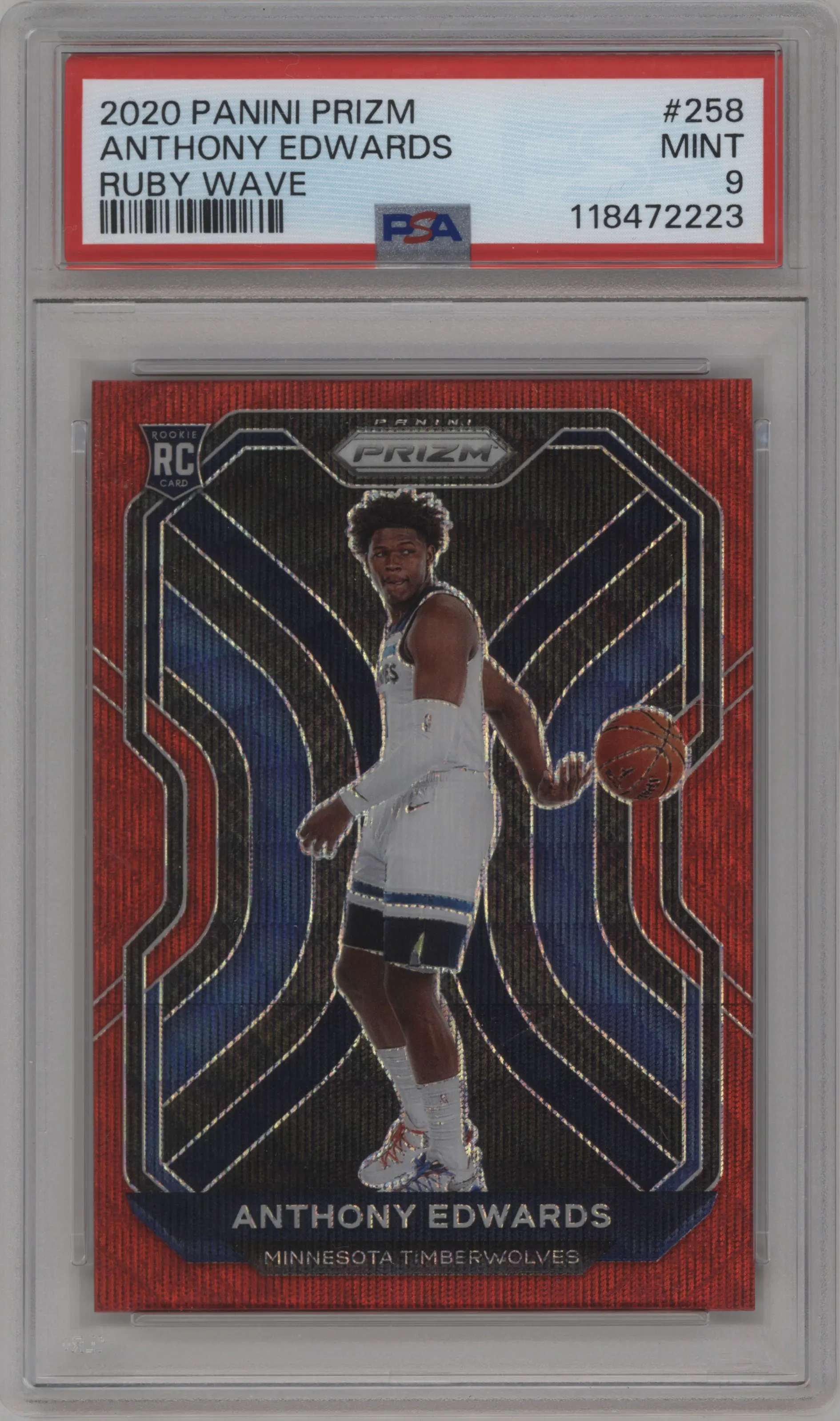 2020 Panini Prizm Anthony Edwards Ruby Wave #258 PSA 9