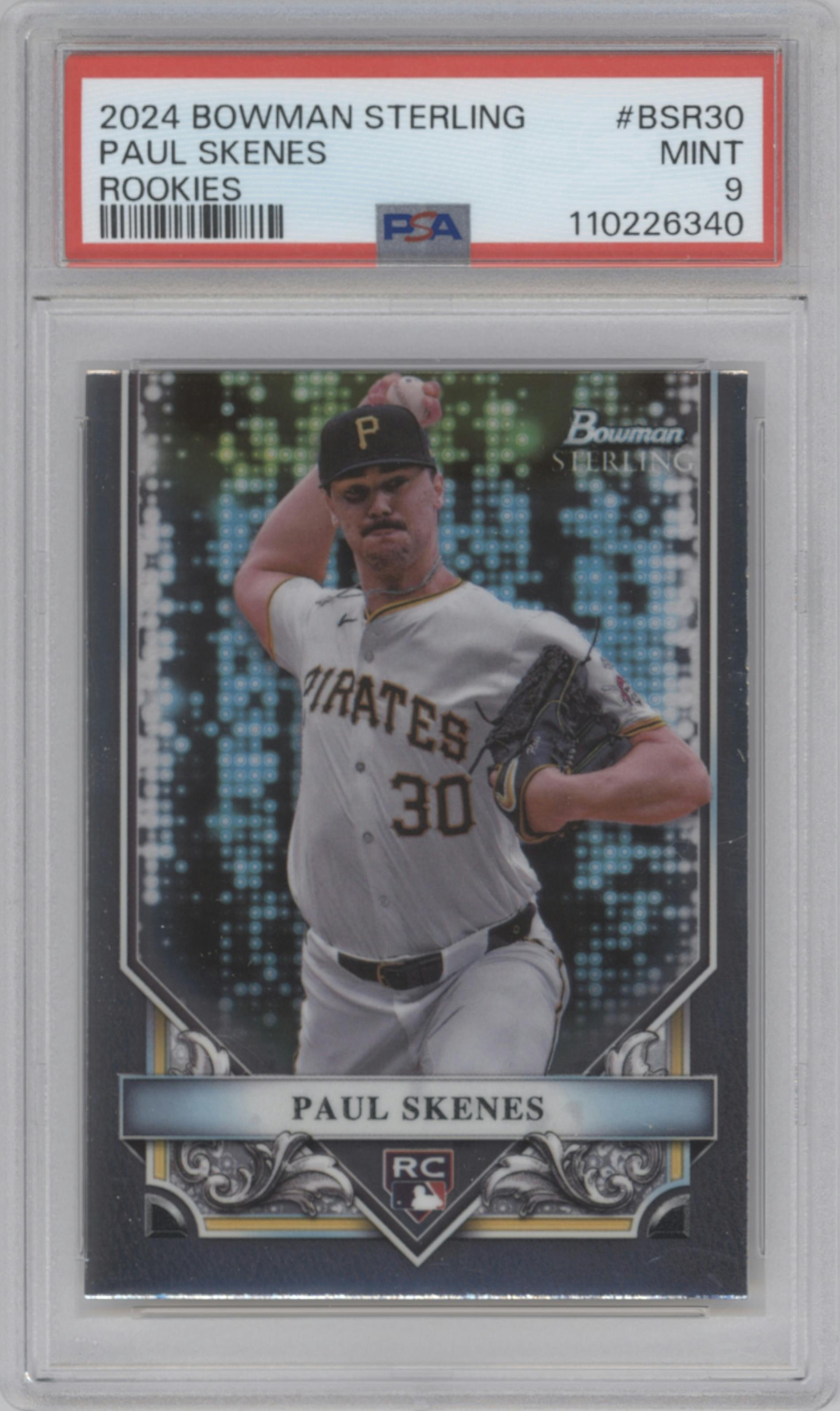 Paul Skenes from the 2024 Bowman Sterling set graded by PSA and given an overall grade of 9.