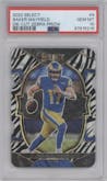 Baker Mayfield from the 2022 Panini Select set featuring a Die-Cut Zebra parallel graded by PSA and given an overall grade of 10.