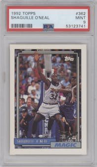 Shaquille O'Neal from the 1992-93 Topps set graded by PSA and given an overall grade of 9.