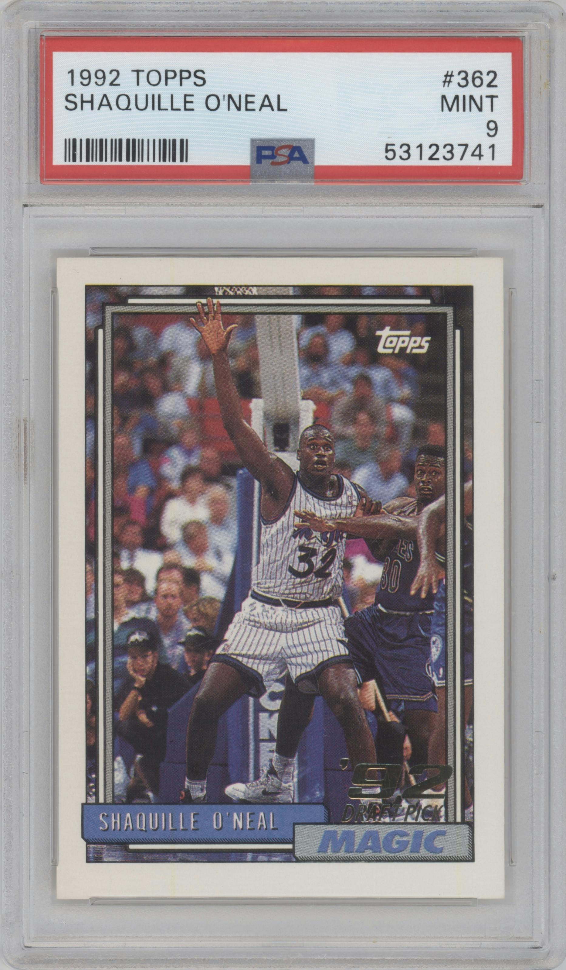 Shaquille O'Neal from the 1992-93 Topps set graded by PSA and given an overall grade of 9.