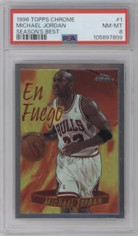 Michael Jordan from the 1996-97 Topps Chrome set graded by PSA and given an overall grade of 8.