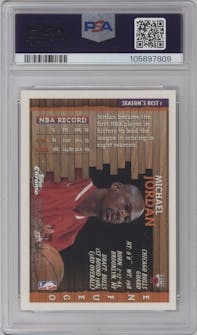 Michael Jordan from the 1996-97 Topps Chrome set graded by PSA and given an overall grade of 8.