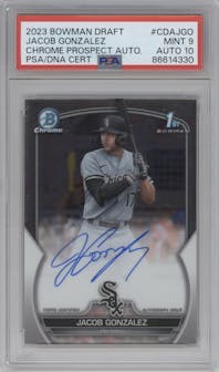 Jacob Gonzalez from the 2023 Bowman Draft set graded by PSA and given an overall grade of 9.