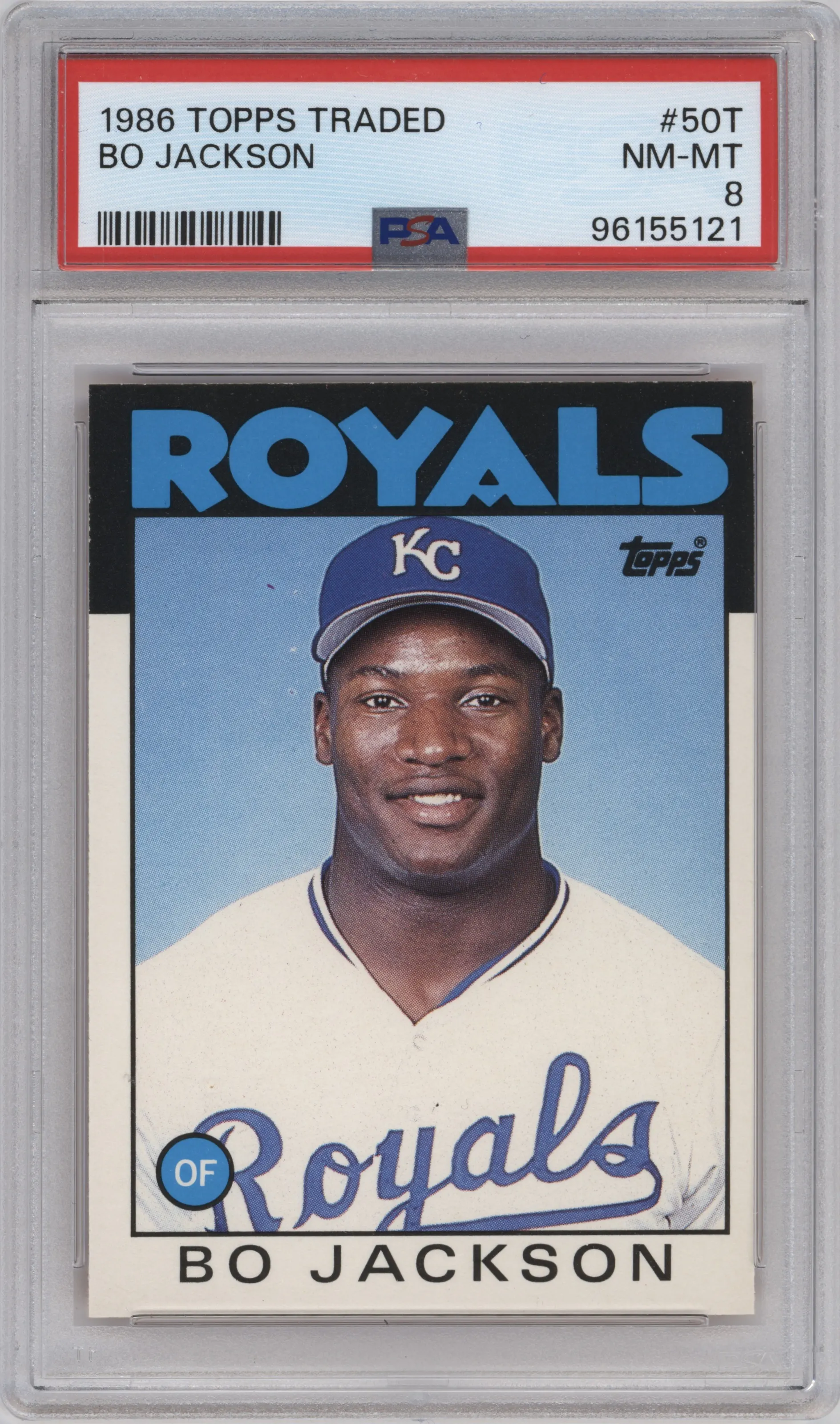 Bo Jackson from the 1986 Topps Traded set graded by PSA and given an overall grade of 8.