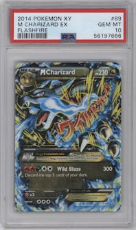M Charizard EX from the 2014 Pokemon XY set graded by PSA and given an overall grade of 10.